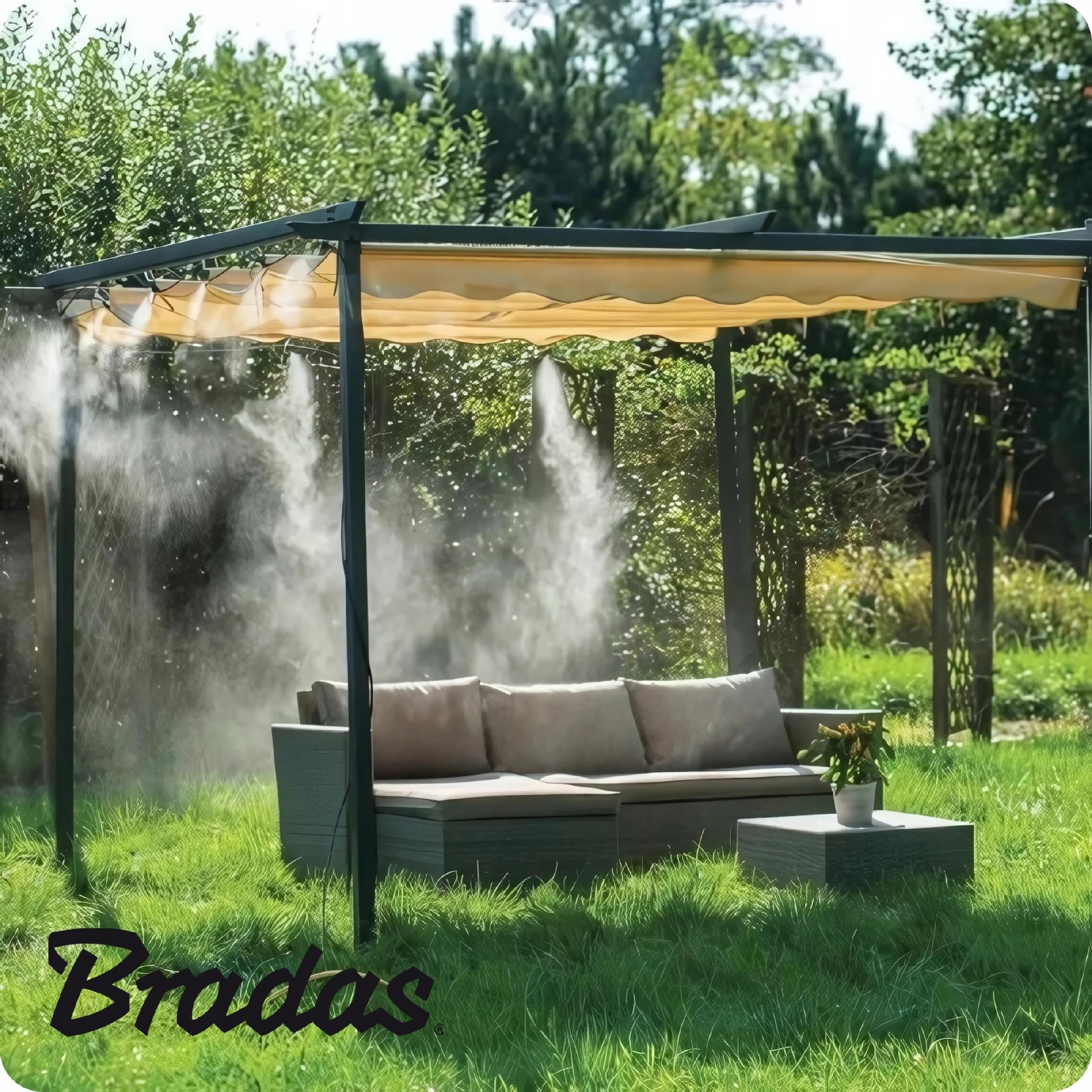 Bradas - Sprühnebel set für terrasse kühlung - Garten Wassernebel - Rasensprenger Wasser vernebler - Sprühsystem - Kühlsystem Nebeldusche - Nebelkühlsystem - Bewässerungssystem Balkon - 10m