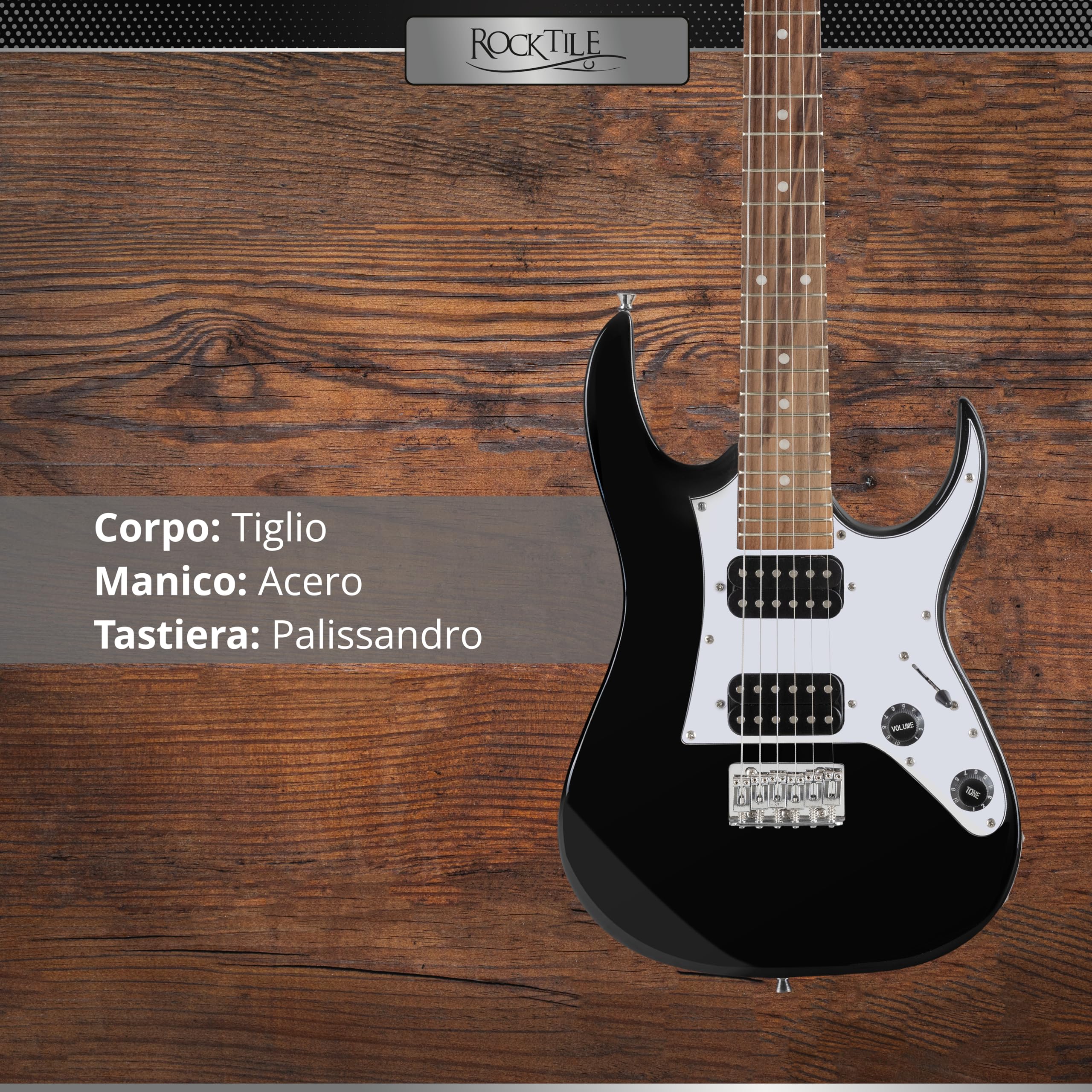 Rocktile Youngster YS-1BK 3/4 Chitarra Elettrica Nera, Generale, Peso: 2 | Modello: YS-1BK, Adatta indicativamente dai 6 ai 12 anni, 7 kg, Numero di corde: 6, Orientamento: Destrimano, Corpo, Manico