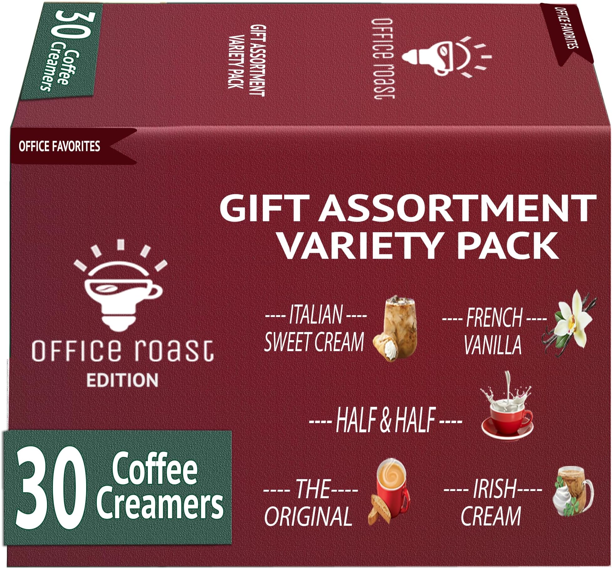 Variety Pack Creamers Liquid Creamer Singles | Gift Assortment Box | Coffee Cream, French Vanilla, Original, Irish Creme, Italian Sweet Creme & Half-Half - No Refrigeration - (Box Of 30)