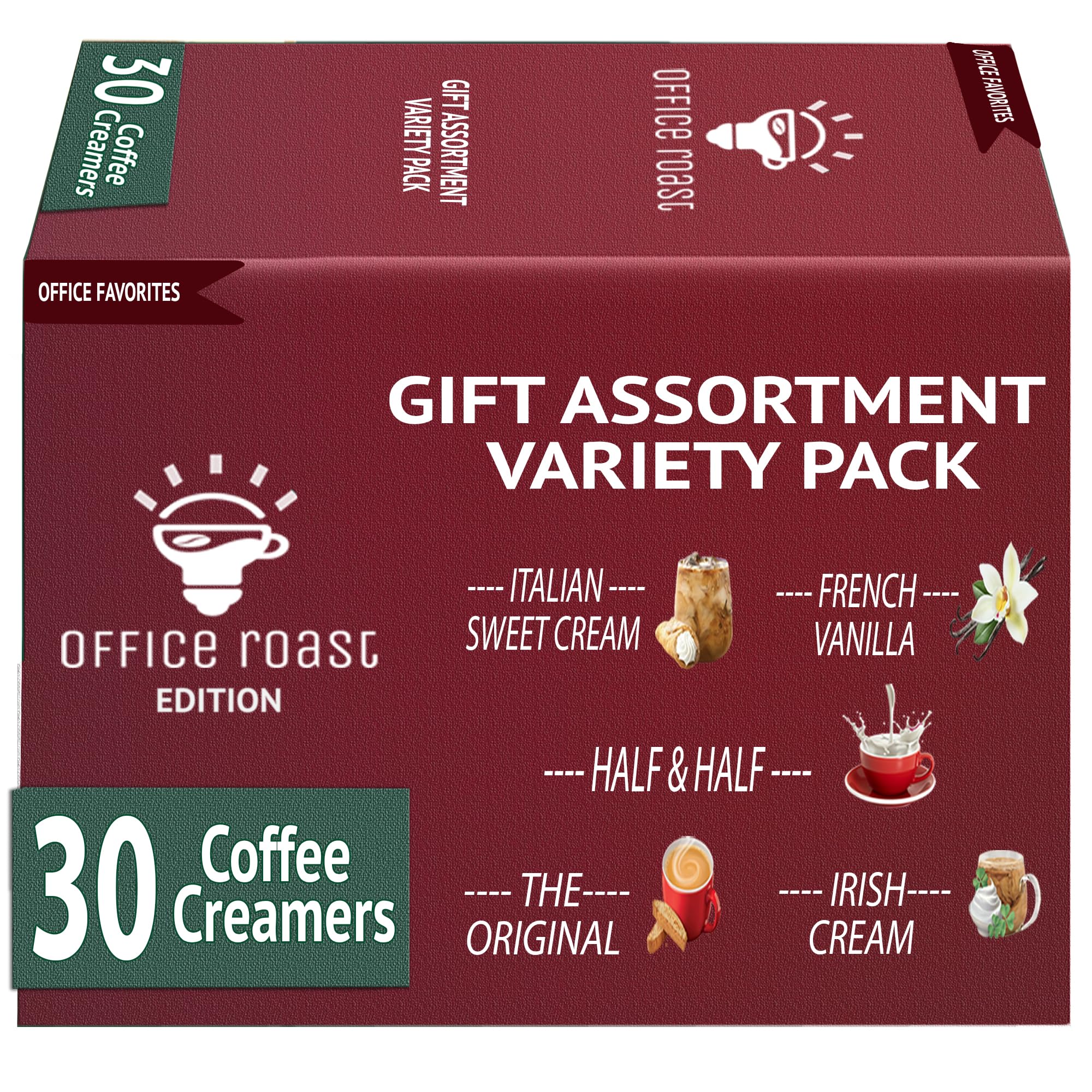 Variety Pack Creamers Liquid Creamer Singles | Gift Assortment Box | Coffee Cream, French Vanilla, Original, Irish Creme, Italian Sweet Creme & Half-Half - No Refrigeration - (Box Of 30)