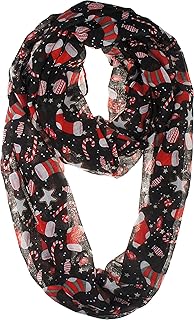 VIVIAN & VINCENT Soft Lightweight Black Sheer Chiffon Fall Winter Christmas Infinity Scarf for Women Holiday Gift for Girls (Candy Cane and Santa Boots)