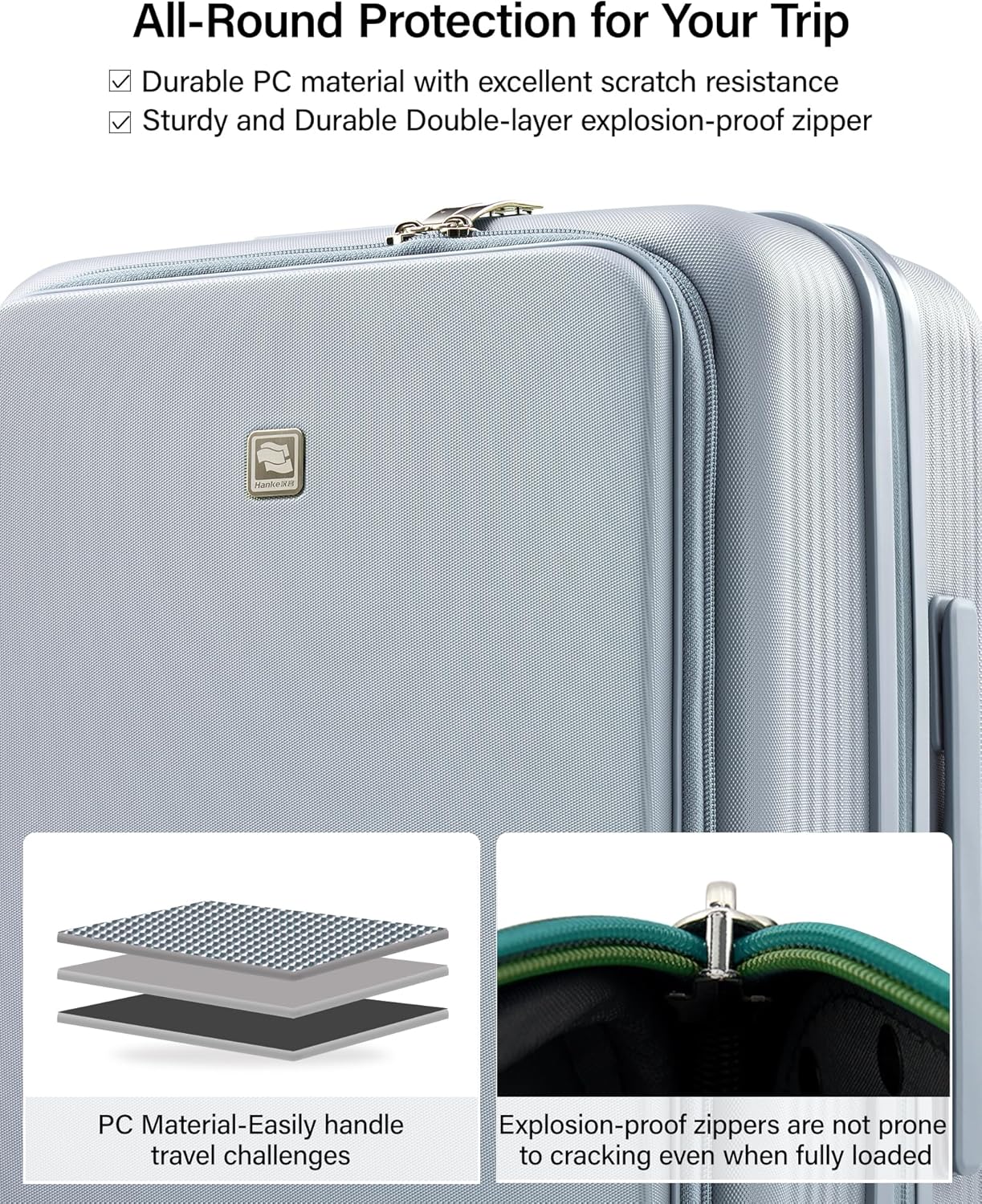 Hanke 20 Inch Expandable Carry On Luggage Airline Approved Top Opening Travel Luggage Rolling Suitcase with Cup Holder Hard Shell Suitcases with Wheels (Grey) - Image 6