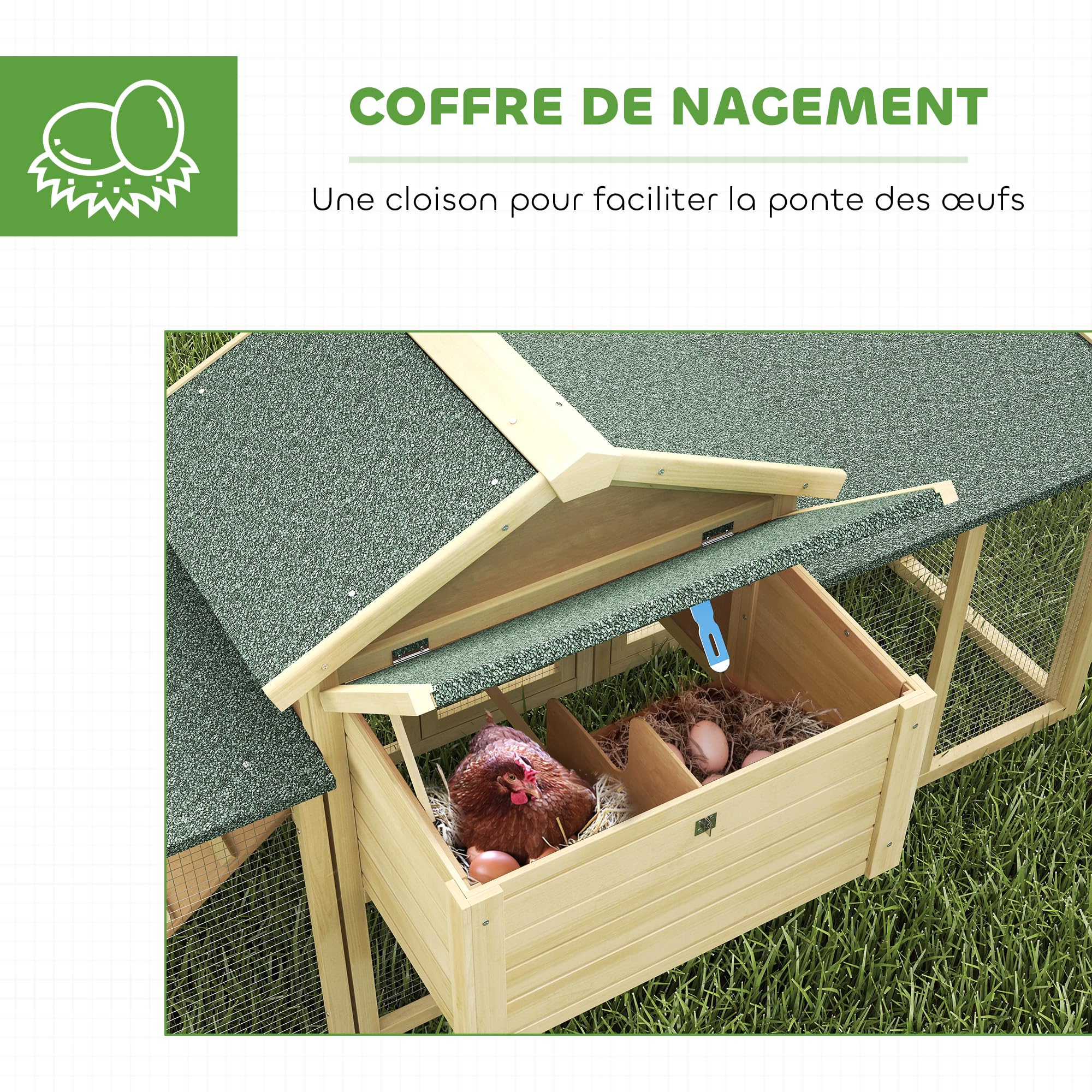 PawHut Poulailler clapier modèle Chalet Multi-équipé : rampes, nichoirs, perchoirs, Plateau excrément, fenêtre, Portes Bois Massif, Bois Naturel