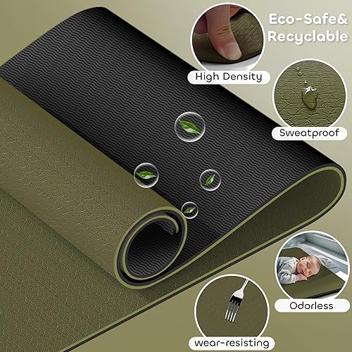 Miniatura 4 de Tapete de yoga antideslizante de TPE para mujeres y hombres, tapete de entrenamiento de doble cara de 72 x 24 pulgadas para gimnasio en casa,