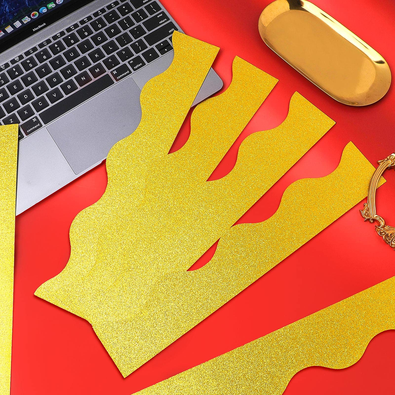 Buy 55.8 Feet Bulletin Board Border Shine Glitter Scalloped Borders