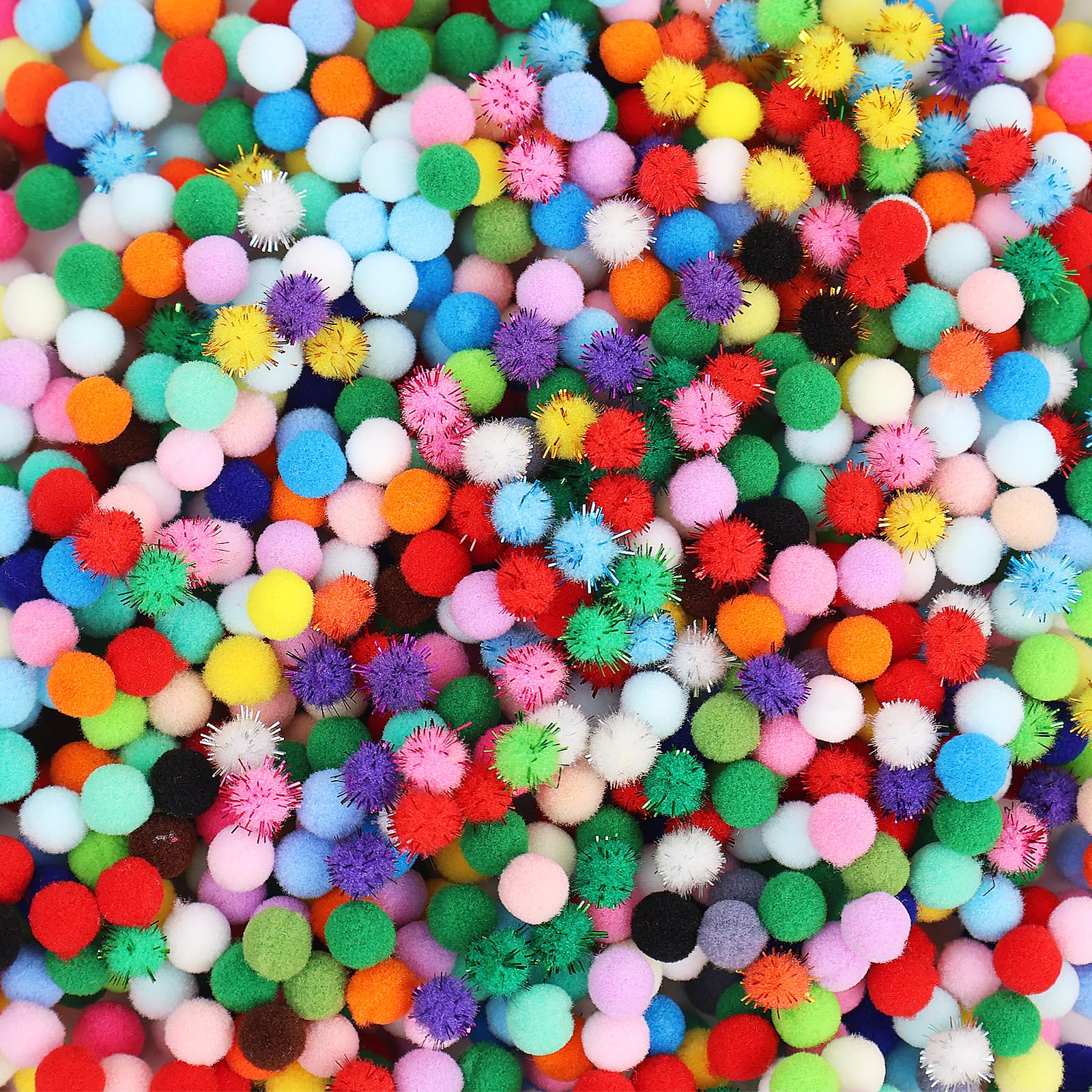 RITOLLO 1200 Craft Pom Poms, 1 cm Mini Pom Poms with Glitter Felt Balls for DIY Crafts