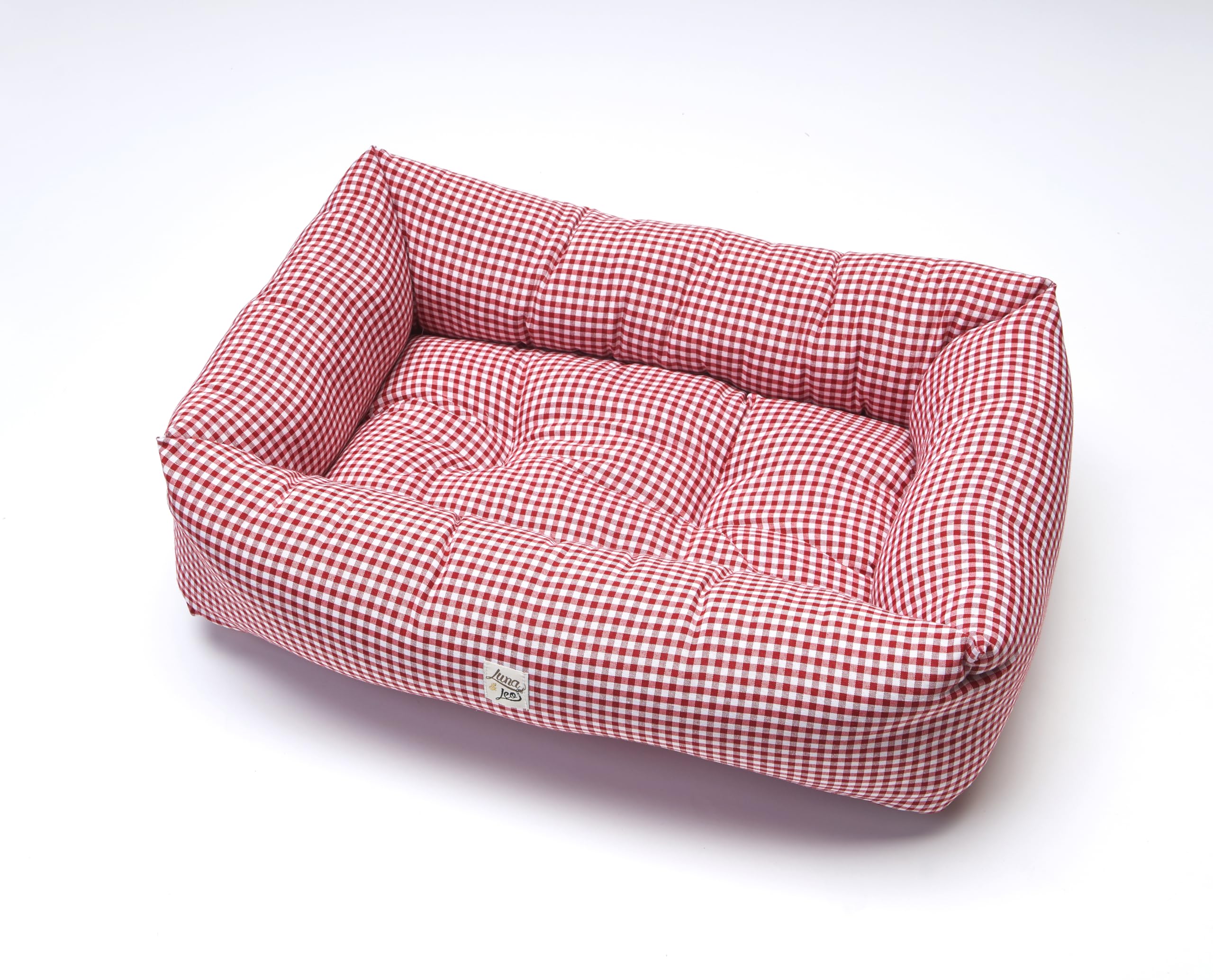 Leo e Luna Divanetto per Cani e Gatti – Cuccia Sfoderabile in Cotone 100% – Fantasia Vichy Rosso – Morbido, Lavabile e Resistente – Taglie da S a XL – Made in Italy (M)