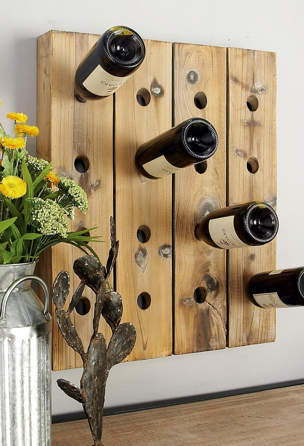 Deco 79 Wood 16 Bottle Wall Wine Rack, 21" x 4" x 25", Brown