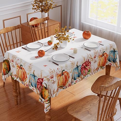 Miniatura 3 de Mantel de otoño, acuarela, calabaza, decoración de temporada de Acción de Gracias para el hogar, borde festoneado, decoración de mesa de comedor (60