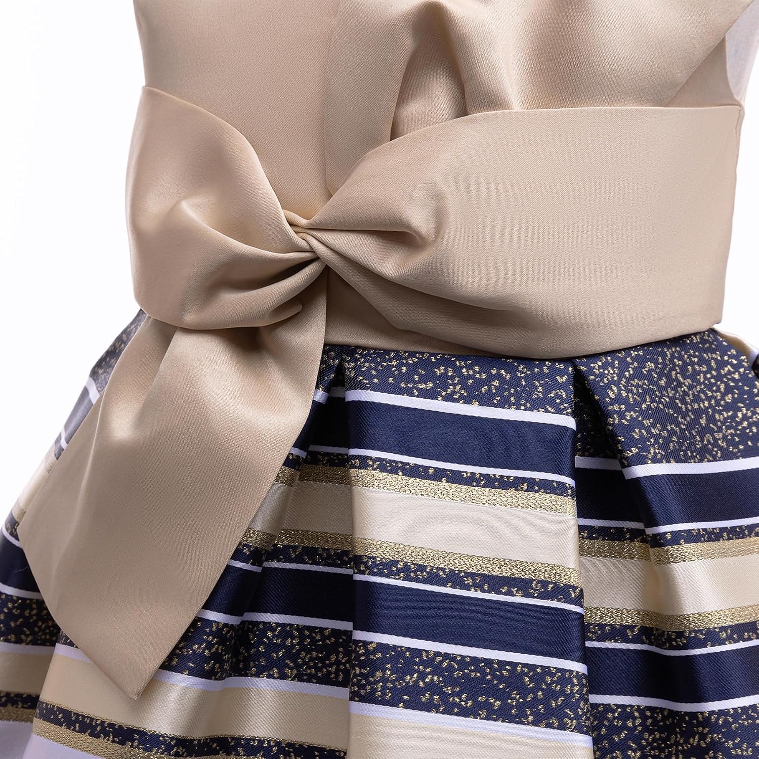 Uhnice Girls Sleeveless Party Dress with Fixed Front Bow Striped A Line Skirt Flower Girl Birthday Wedding Outfit