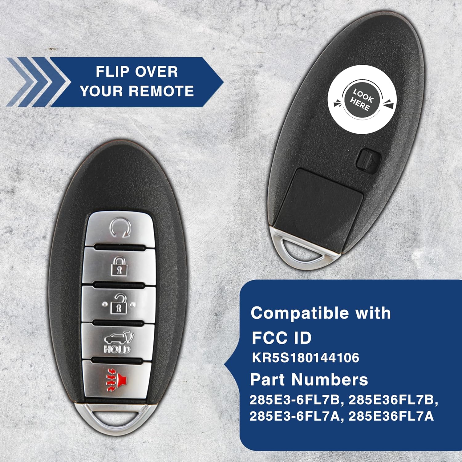 KeylessOption Key Fob Replacement for 2017 2018 2019 2020 Nissan Rogue Keyless Entry Remote, 5-Button KR5S180144106-2 Pack - Image 6