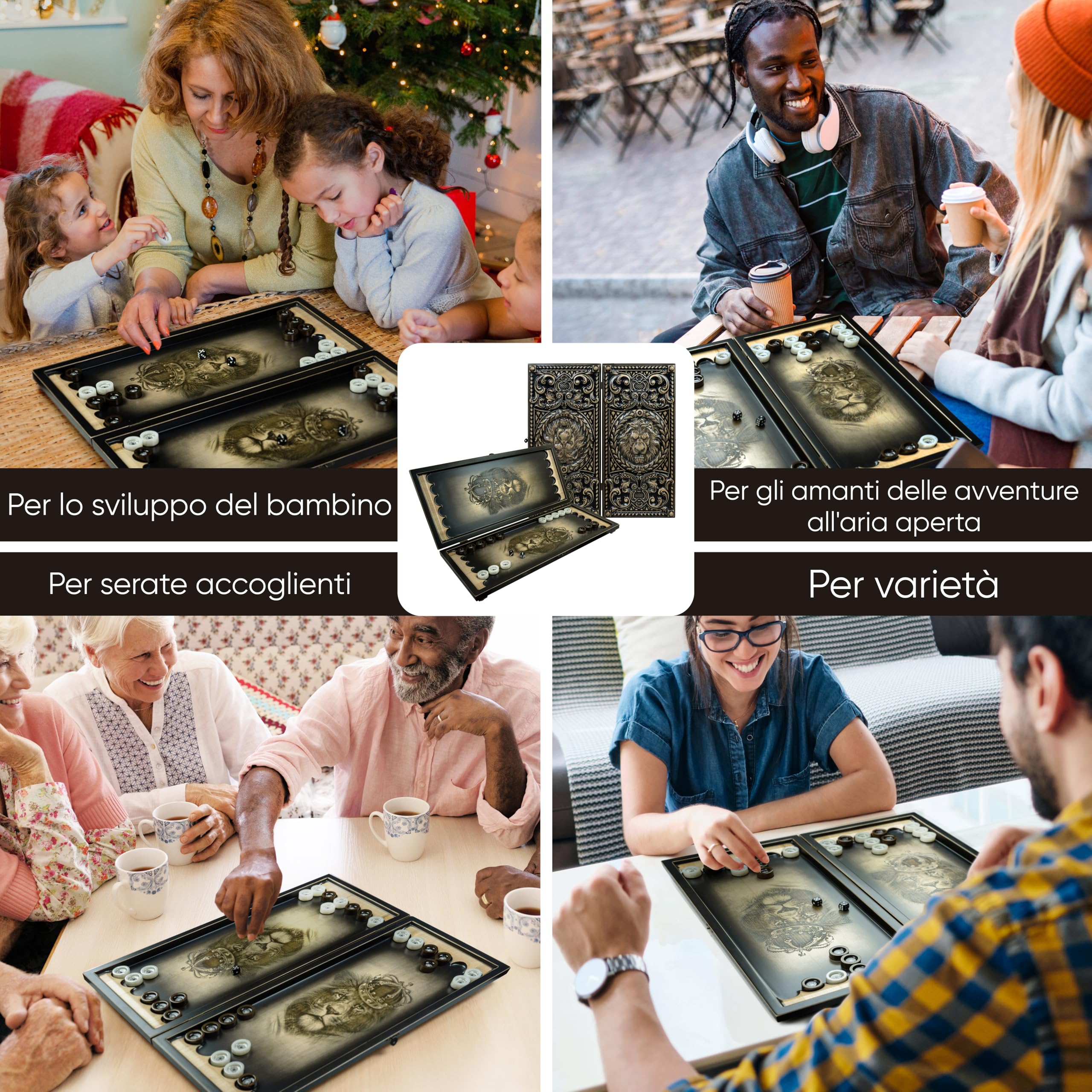 Premium Backgammon in Legno con Design di Leone e Pedine in Resina Epossidica - Gioco di Backgammon Grande Fatto a Mano - Giochi da Tavolo Adulti - Giochi di Società