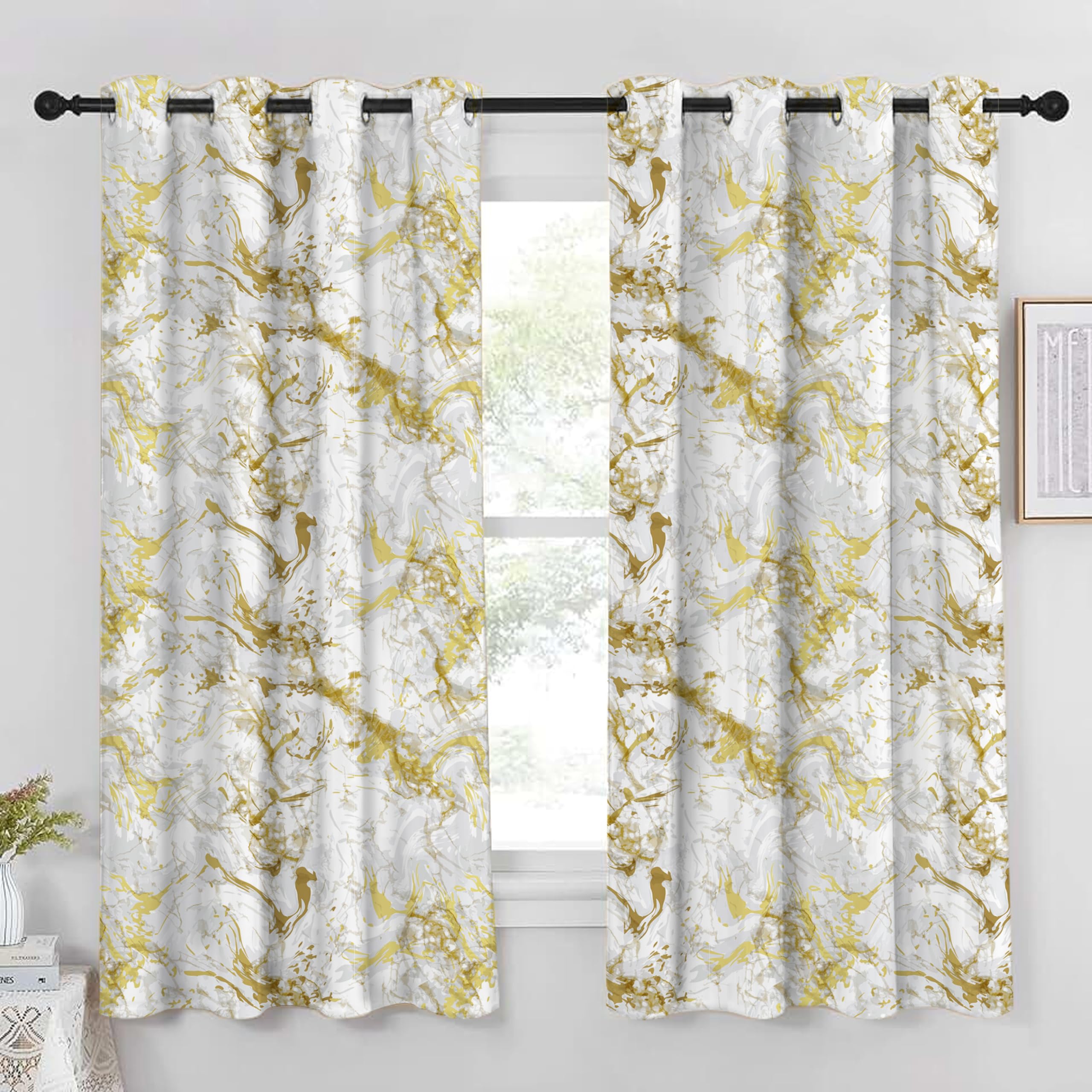 FURNISHYA Polyester Marble Design Window Curtains 5 Feet Long with Tieback | Curtain with Eyelets | Printed Modern Parde for Living Room Bedroom, Home |Set of 2|Yellow| (B0D93RYJ27) Amazon Price History, Amazon Price Tracker