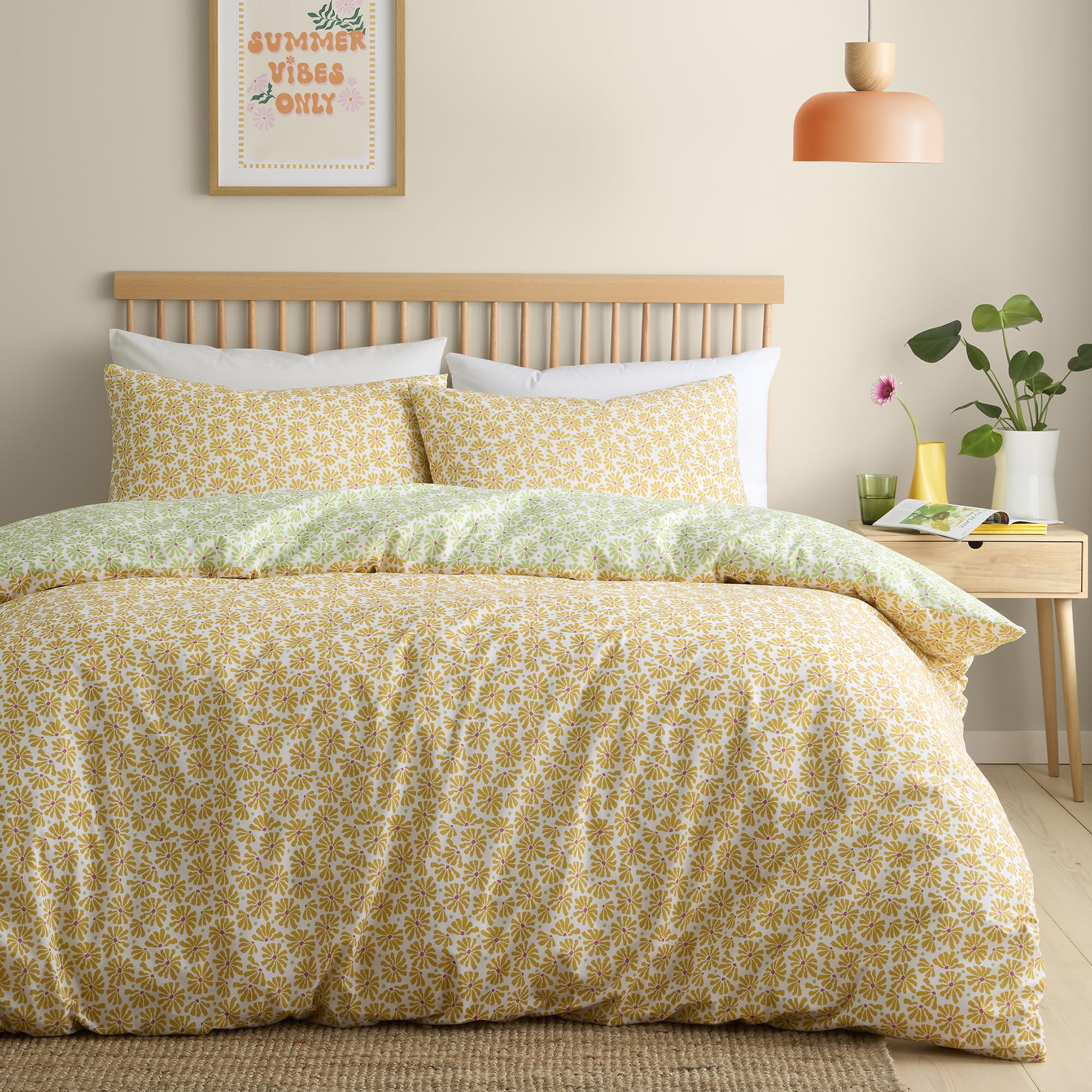Fusion Retro Daisy Floral Duvet Cover Set In Yellow King