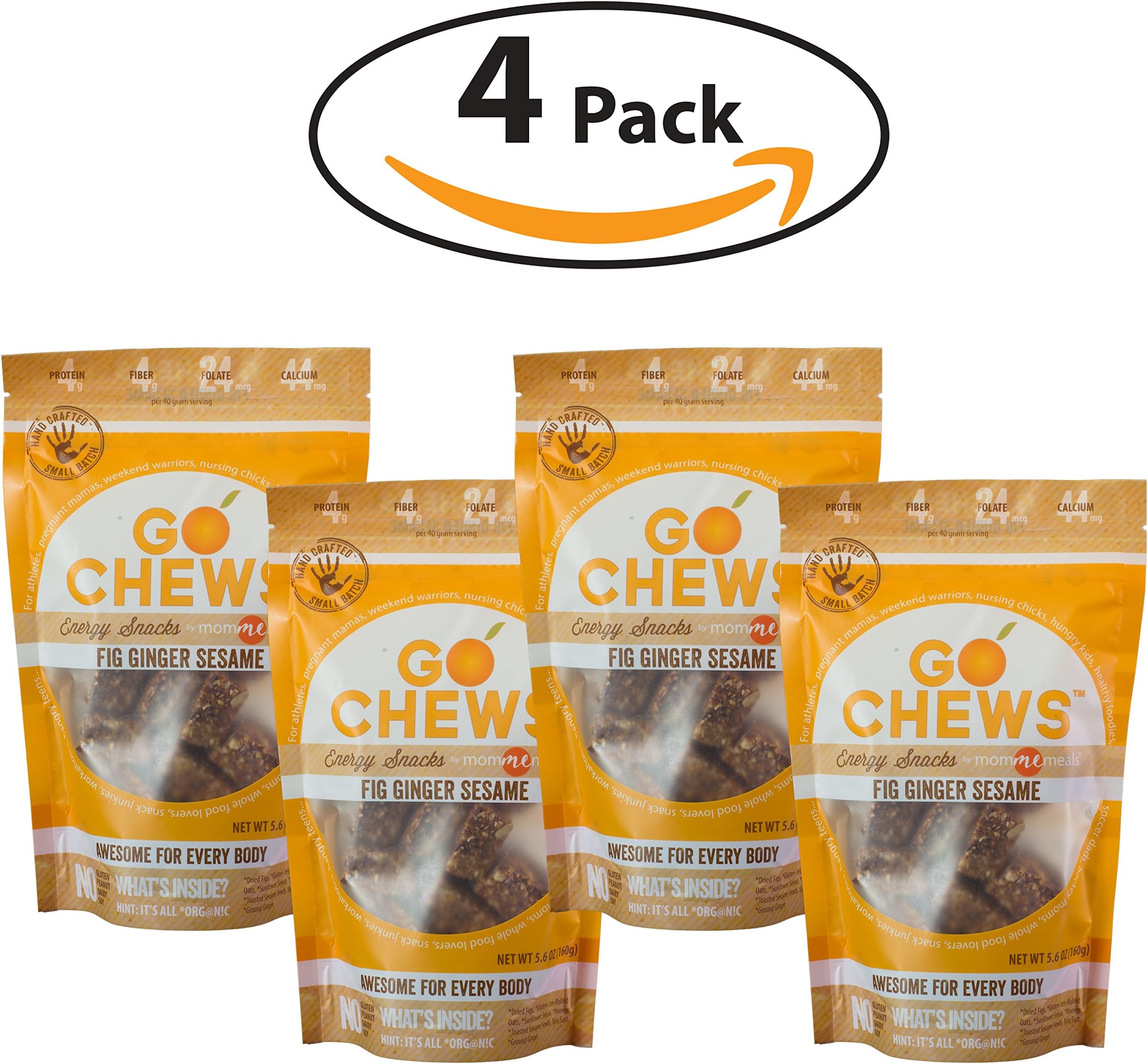 Momme Meals Large-Go Chews Fig Ginger Sesame - Healthy Snacks for Adults & Kids - Organic & Allergen Friendly Ingredients - No Dairy, Soy or Peanuts - Gluten Free Snacks - 5.6 Ounces (Pack of 4)