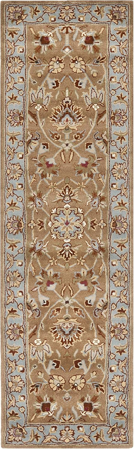 Beige and Blue Hand-Tufted Wool Runner Rug