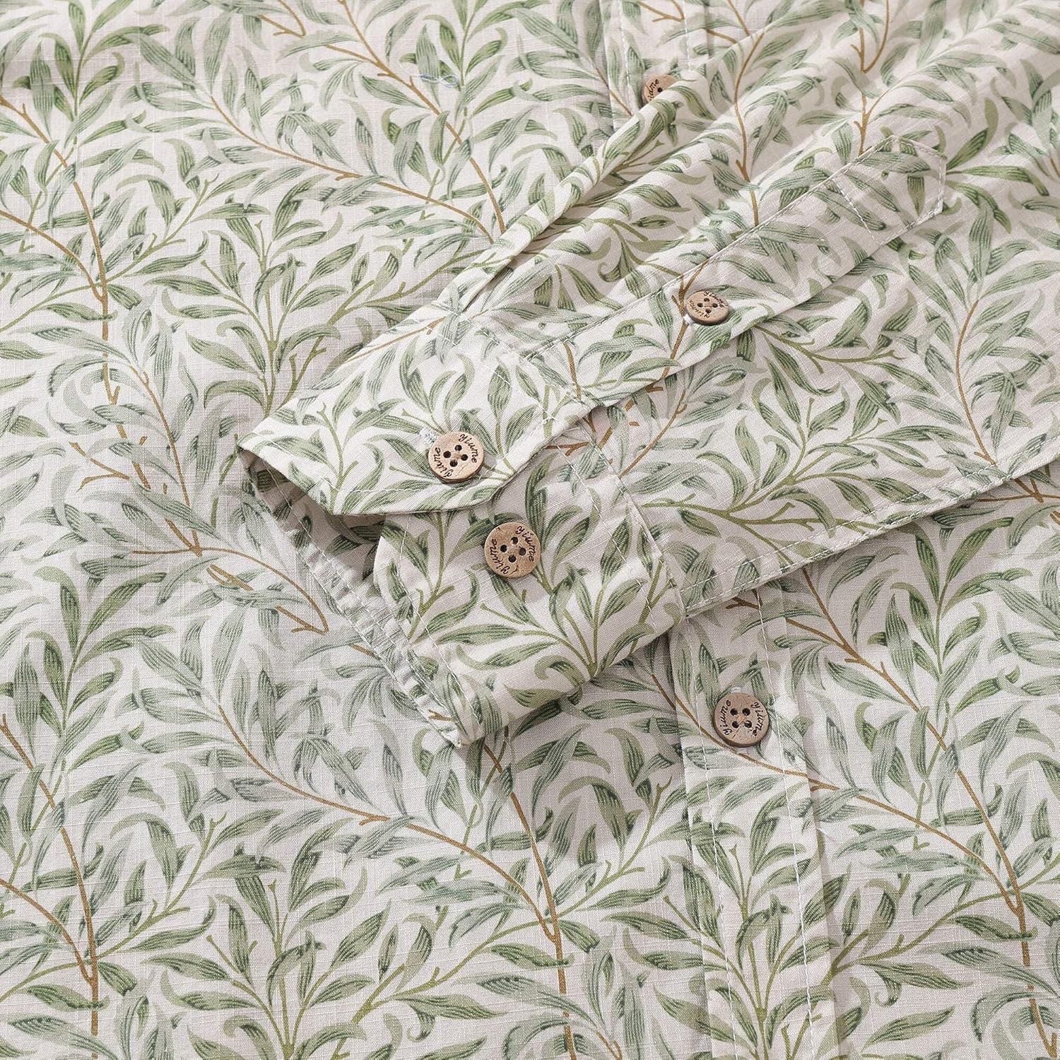 Men's Hawaiian Shirt Willow Cotton Button-Down Long Sleeve Aloha Shirt