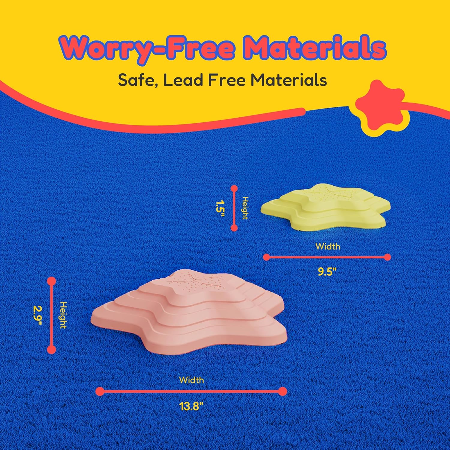 Kinderific Stepping Stones for Kids and Toddlers, 6 Star-Shaped Balance Stones, Sensory Play Toy for Ages 3+, Non-Slip, Indoor Outdoor, Multicolor