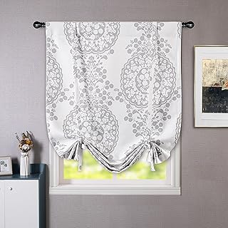 DriftAway Samantha Tie Up Curtain Floral Damask Pattern Room Darkening Thermal Insulated Adjustable Balloon Curtain Shade for Small Window Rod Pocket 1 Panel 31 Inch by 47 Inch Gray