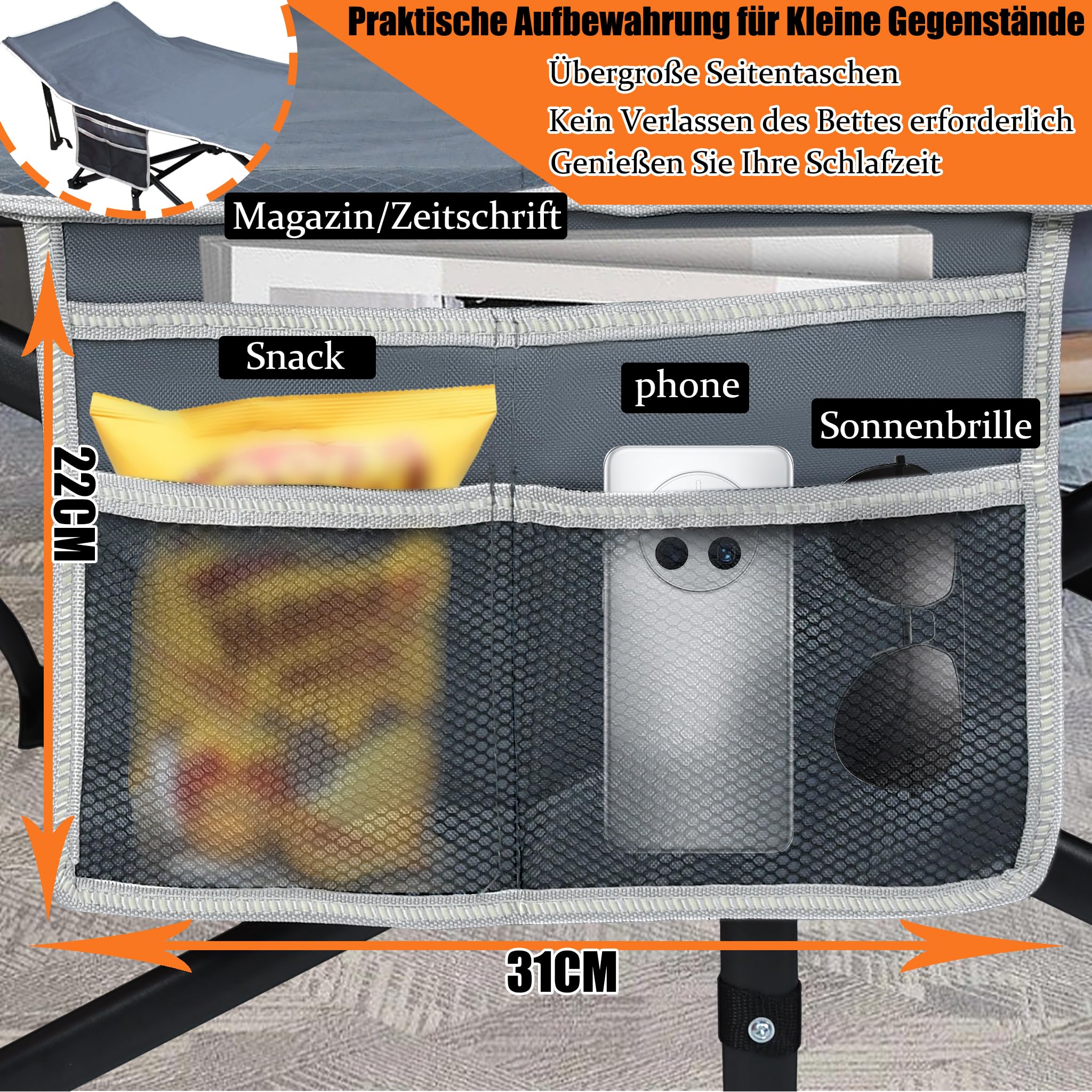 ACXIN Łóżko Polowe Stabilne, Składane 188x62cm, 250kg, Torba Przenoszącą, Idealne do Kampingu i Podróży