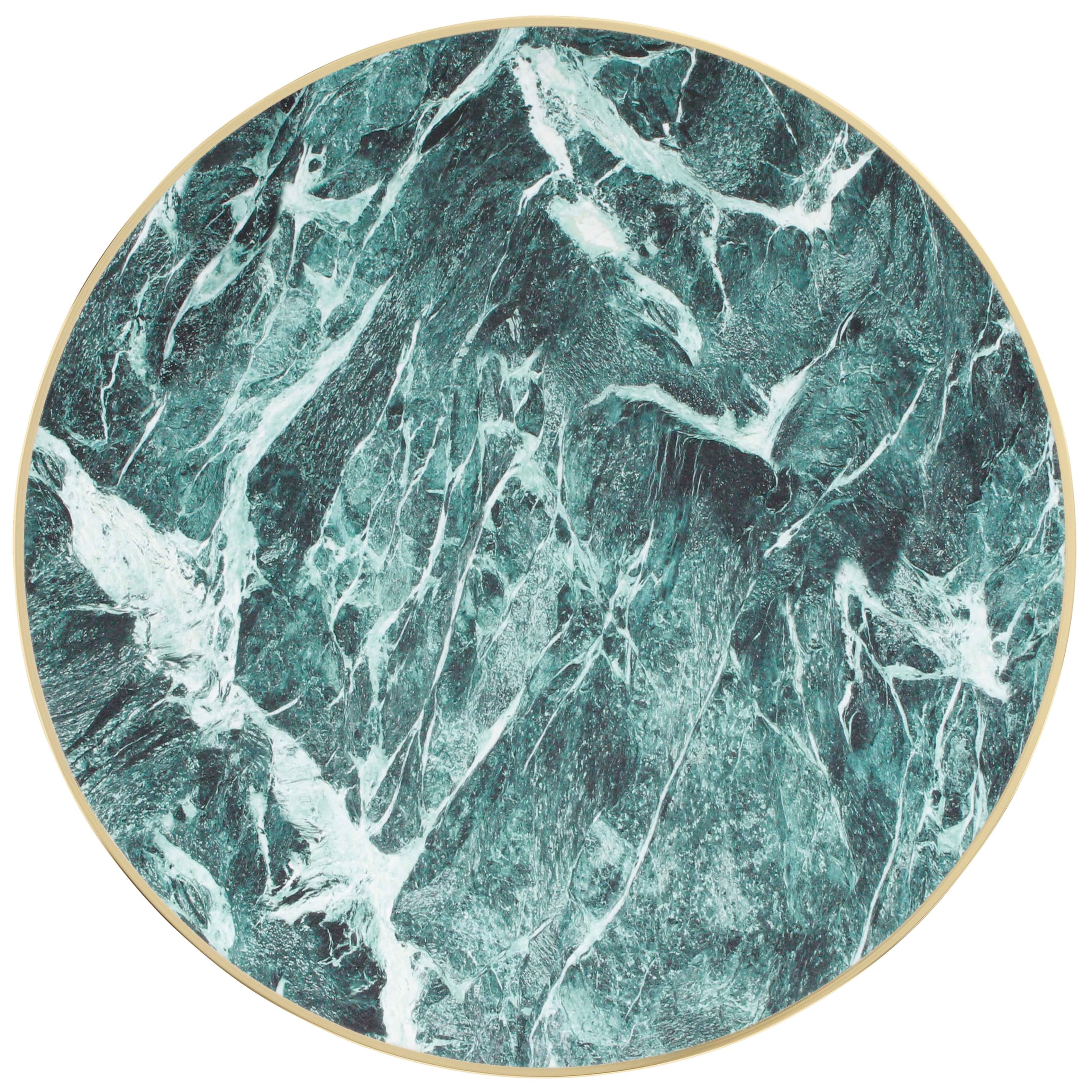 Oviala Plateau de Table Rond Blanc avec cerclage doré 60 cm marbre Vert/doré