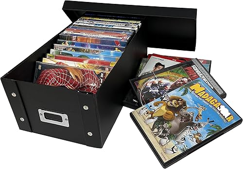 Miniatura 2 de CheckOutStore Cajas de almacenamiento negras para DVD con tapas, 14.5 x 7.75 x 5.5 pulgadas, soportes para discos con tapas para almacenamiento de