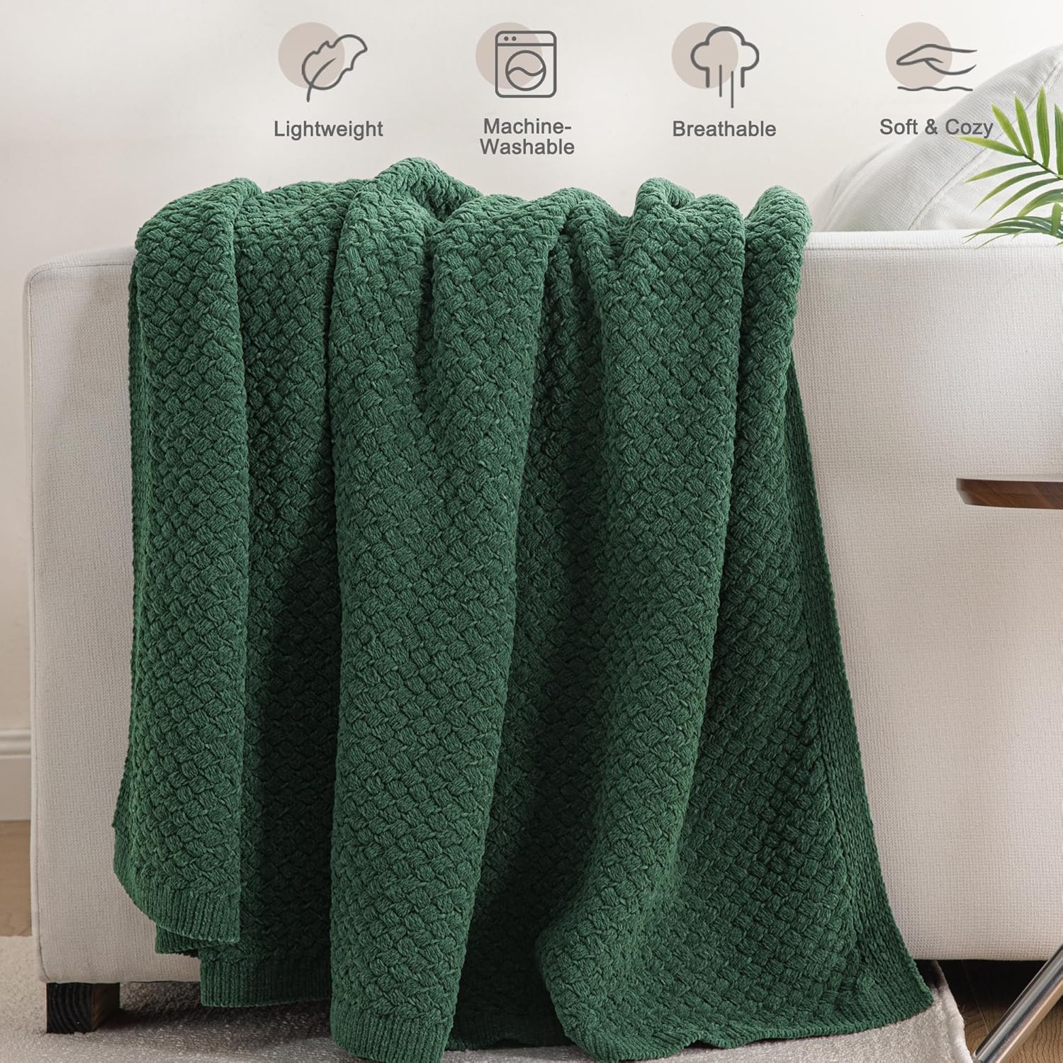 Whale Flotilla Chunky Knit Throw Blanket for Couch and Bed, Deep Green Decorative Cozy Fleece Blanket, Reversible Soft Fuzzy Woven Throws, 50x60 Inch - Image 5