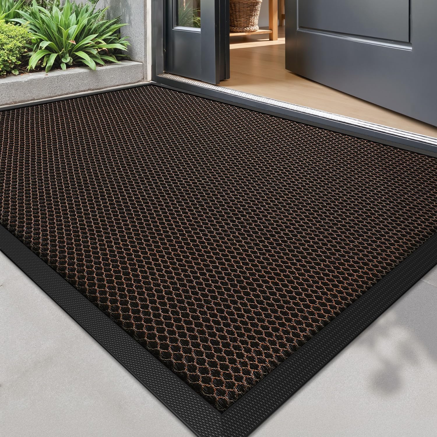 LUMI Front Door Mat for Outside Entrance 80 x 120 cm, Heavy-Duty Dirt-Trapping Doormat with Durable Non-Slip Rubber Backing, Stain & Fade-Resistant Entry Mats, Brown