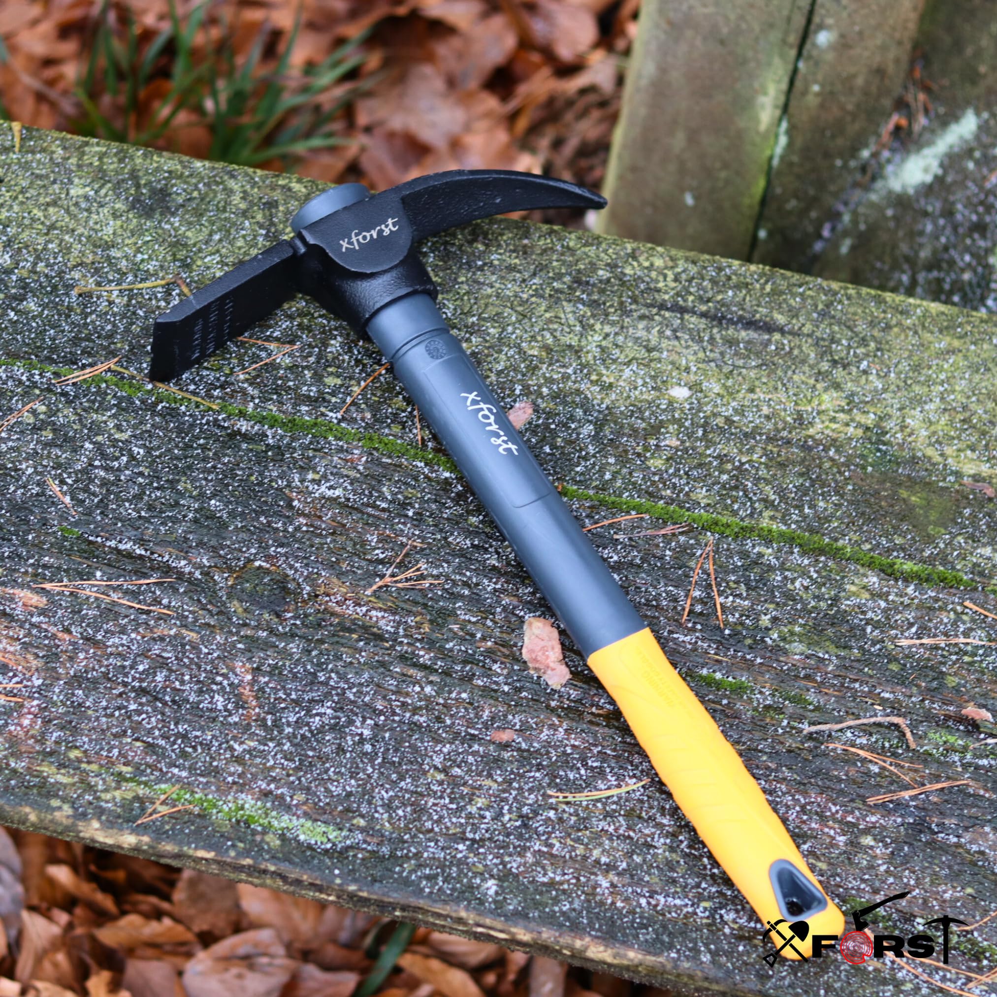 Xforst Piccone da Giardino 2 in 1 – Mini Piccone e Zappa 40 cm, Manico in Fibra di Vetro e Testa in Acciaio Trattato Termicamente – per Giardinaggio, Campeggio e Metal Detector – X-PF6