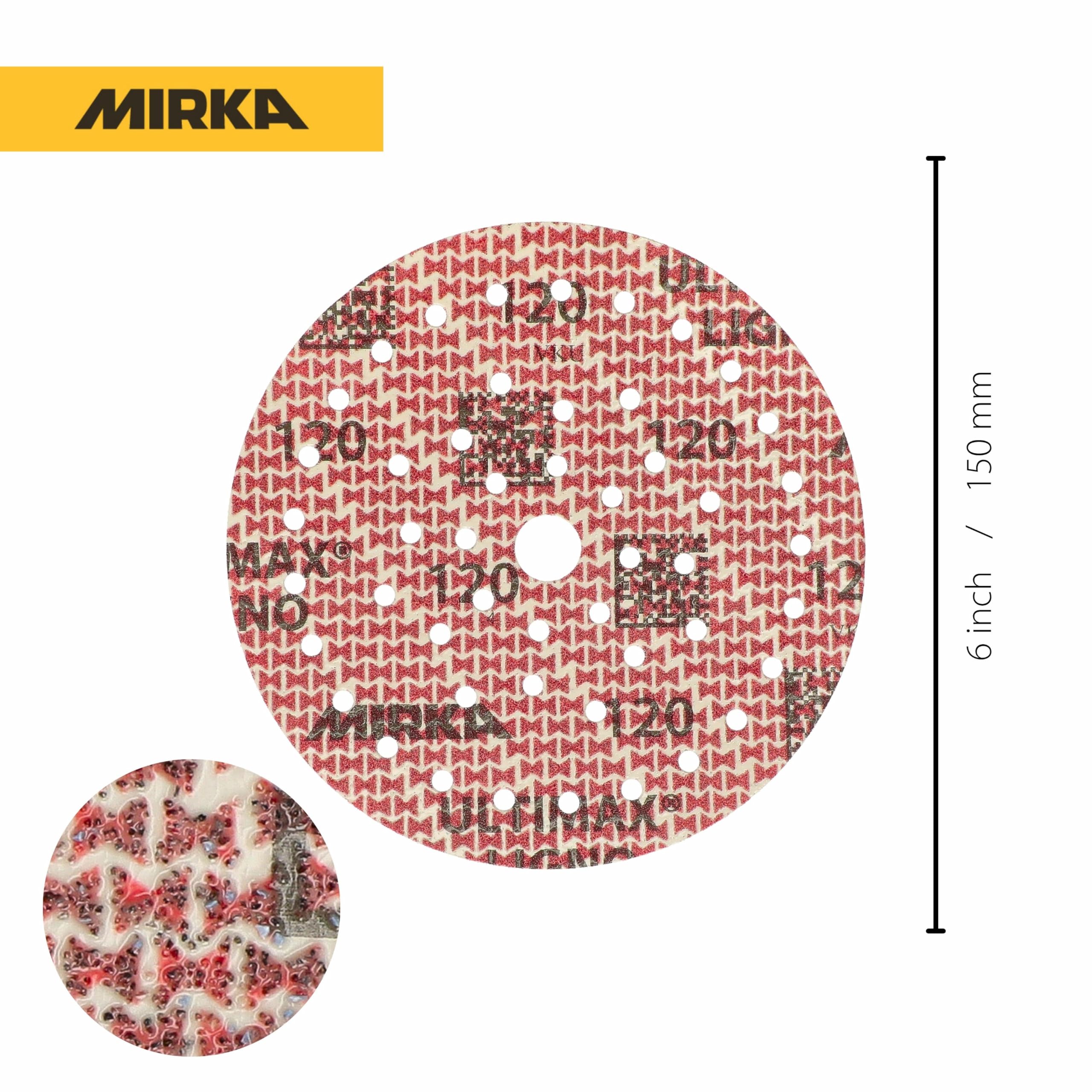 Mirka Ultimax Ligno discos de lija Ø 150mm cierre adhesivo Multifit grano 120 100 piezas