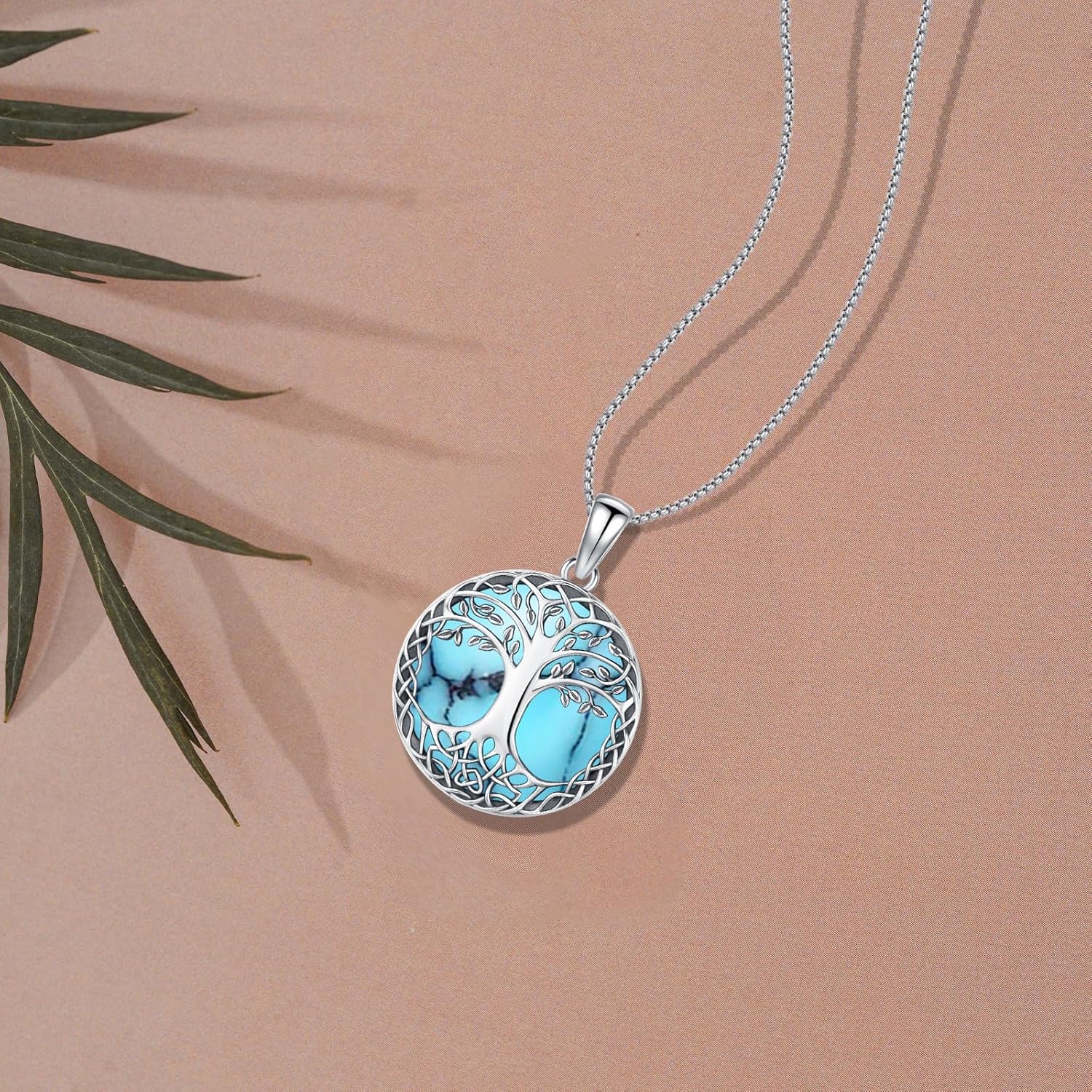Tree of Life Necklace Tree of Life Pendant 925 Sterling Silver Abalone Shell Opal Malachite Turquoise Moonstone Crystal Necklace Celtic Knot Family Tree Jewelry for Men Women Fathers Day - Image 4