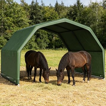 YOHKOH Livestock Shelter, 97.48" W x 94.74" D x 82.67" H Livestock Shed with Waterproof & Sunproof Cover, Heavy-Duty Carbon-Steel Frame for Horse, Goat Shelter, Corral Panels and Doors Not Included