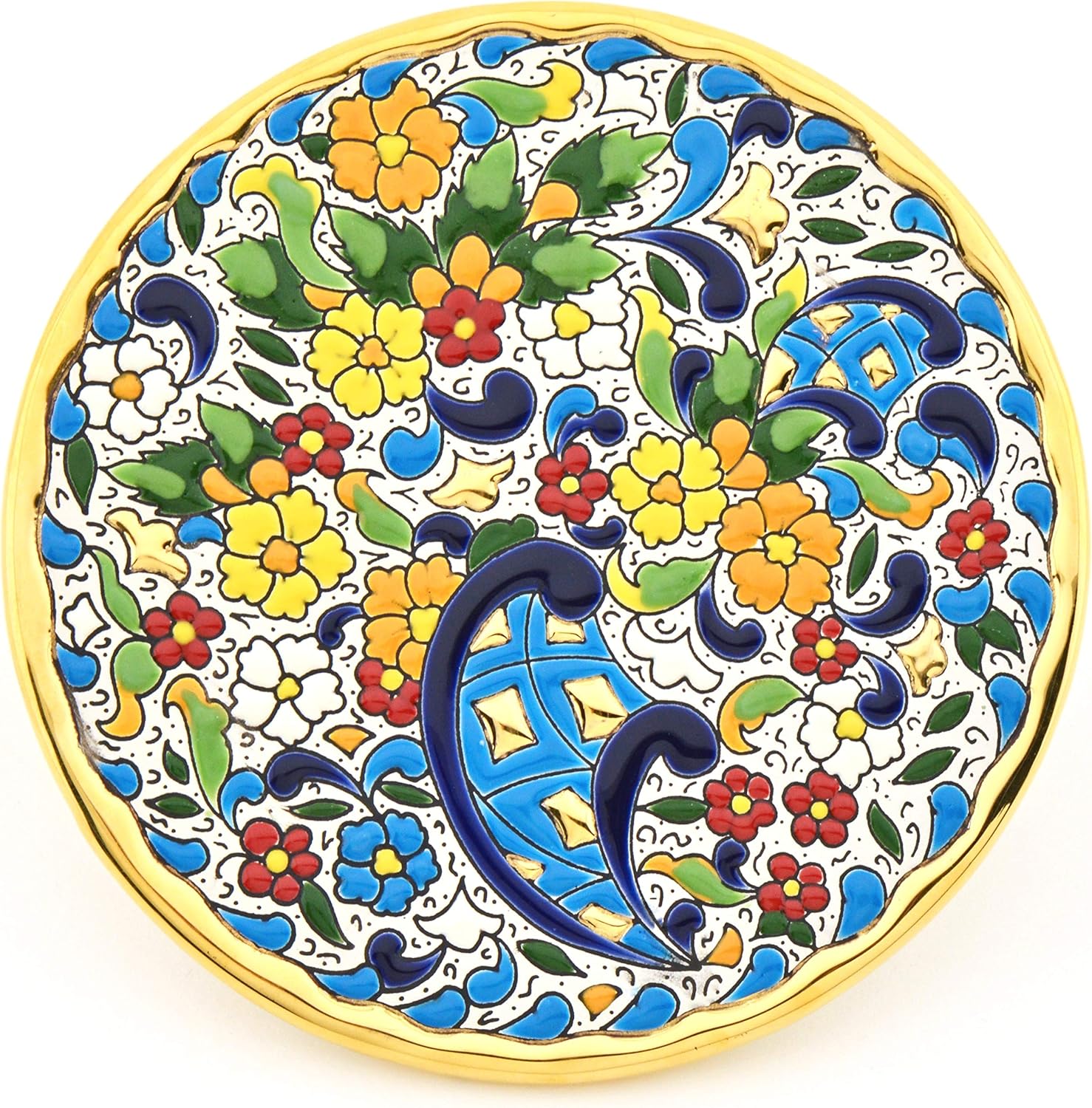 Wall Plate Model 22, Decorative Ceramic Plate for Hanging Handpainted with The Dry Rope (cuerda seca) Technique Blue. 17cm Diameter.