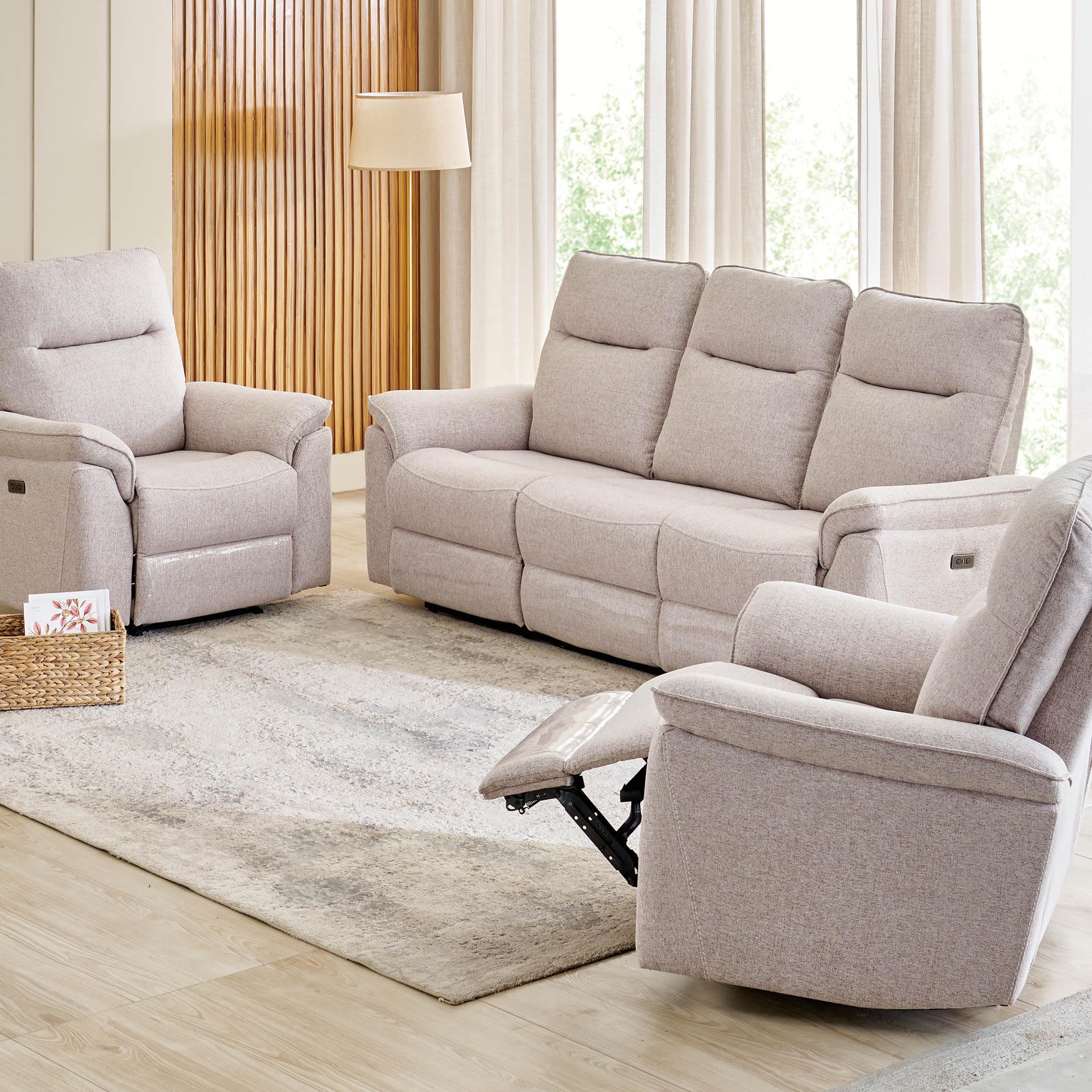Home Centre Artise Fabric 3+1+1 Seater Recliner Set - Beige-image-12