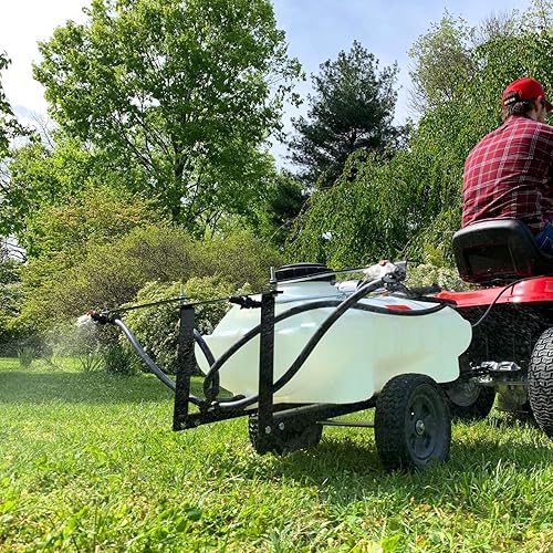 Miniatura 10 de Brinly ST-152BH-A Remolque autoalmacenable detrás del césped y el jardín rociador con pluma plegable, 15 galones, blanco mate