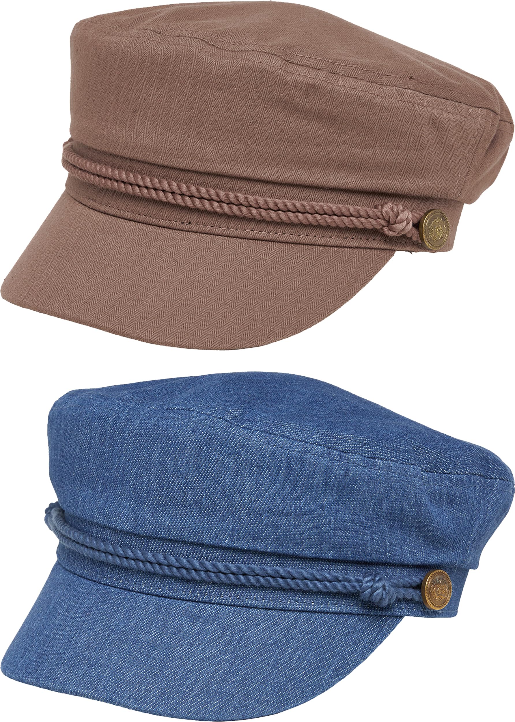 Funky Junque Greek Fisherman Newsboy Cap, Cotton Captains Bakerboy Hat