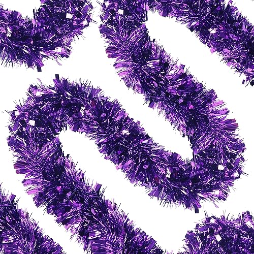 Miniatura 16 de Sggvecsy Guirnalda de oropel rojo de Navidad de 49.2 pies, decoración de árbol de Navidad, guirnalda metálica giratoria de Navidad, decoraciones