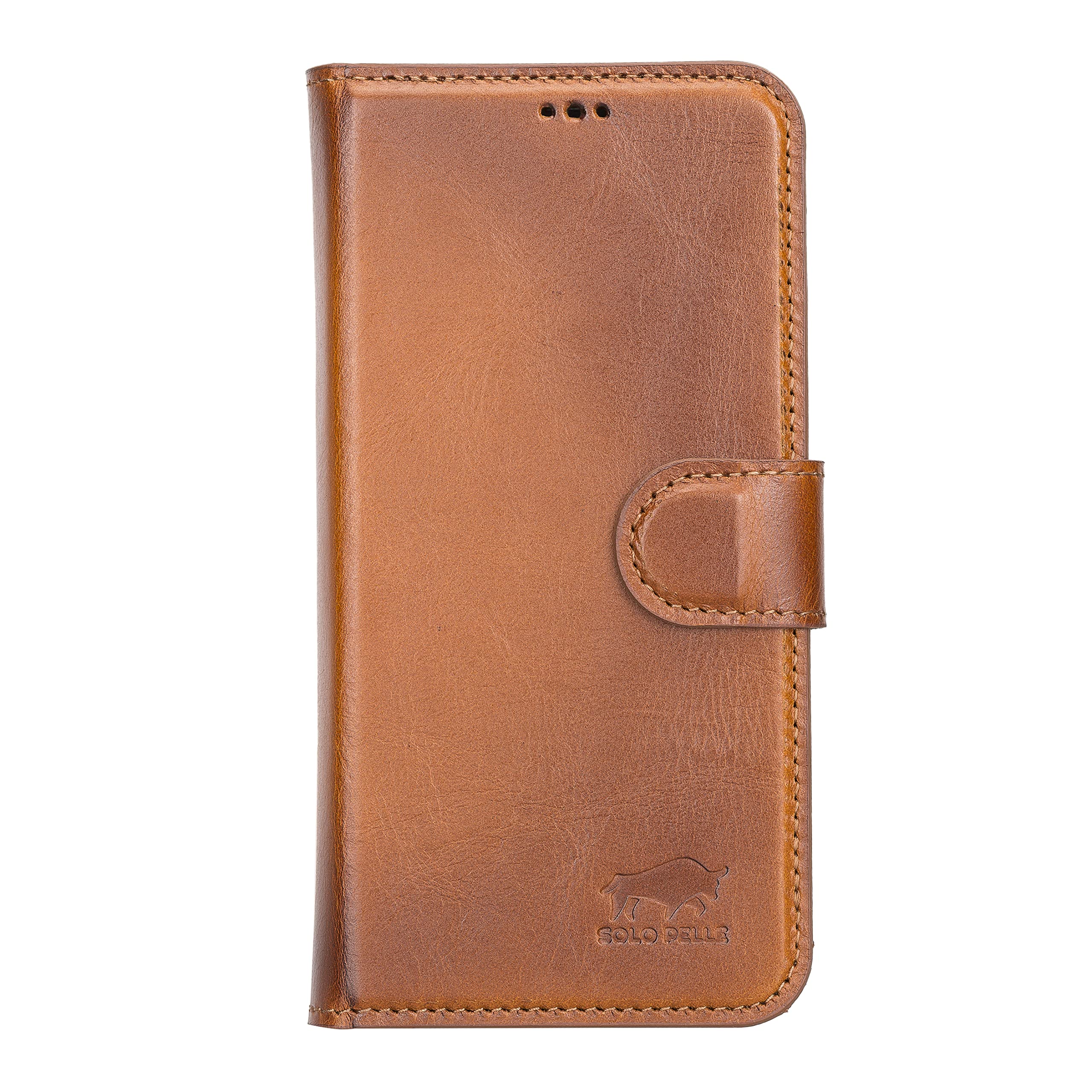 Solo Pelle Lederhülle kompatibel für iPhone 13 in 6.1 Zoll abnehmbare Hülle (2in1) inkl. Kartenfächer für das original Apple iPhone 13 (Vollleder Cognac Braun)