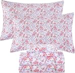 Viviland Floral 100% Feuilles de coton Twin, Fleur Rose Imprimé , Feuilles doux Percale, Refroidissement par Crisp, Ensemble simple de deux feuilles avec les paillettes d'angle, Poche profonde, Cozy Vintage Literie