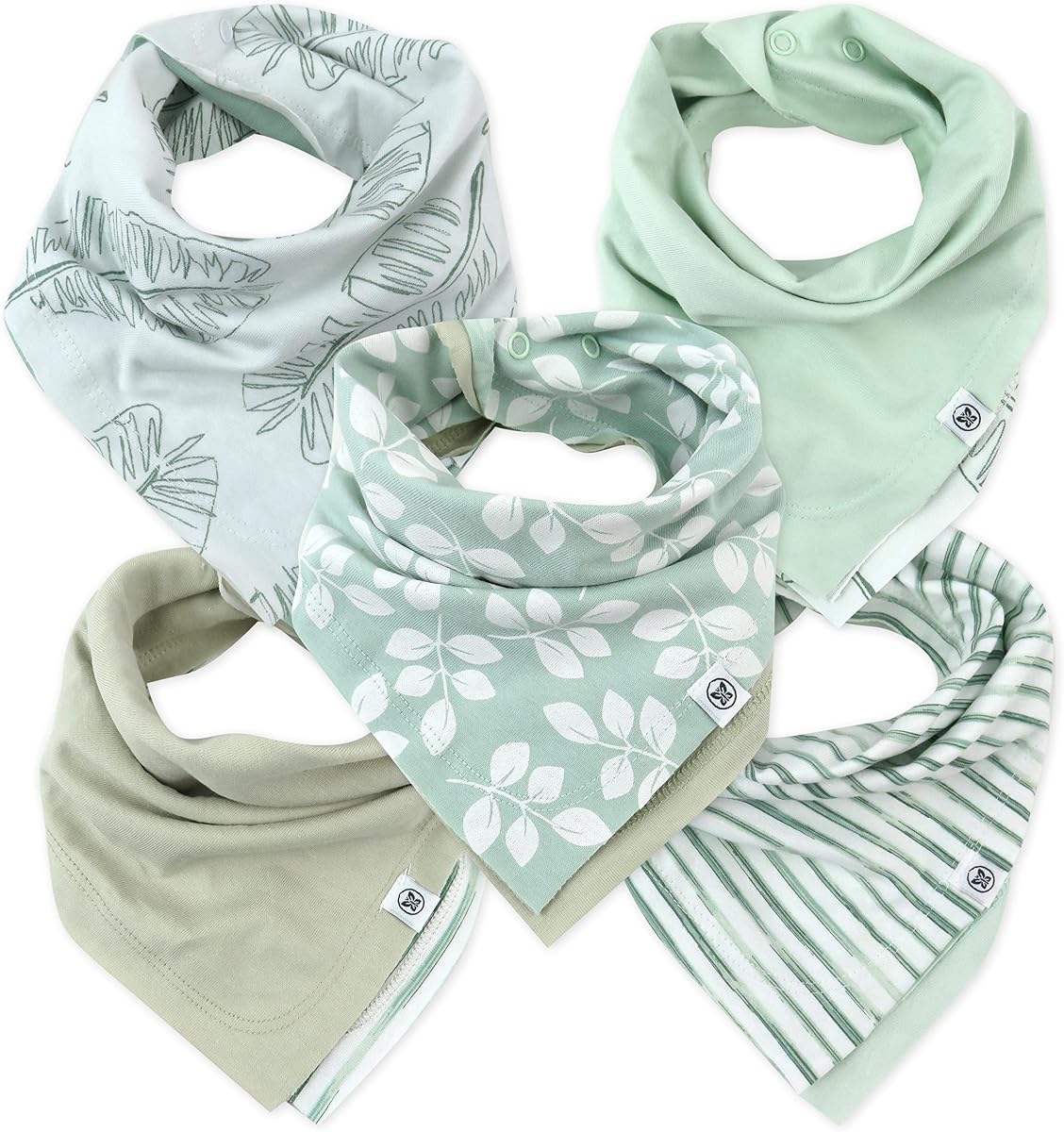 HonestBaby - Babero bandana de algodón orgánico para niños, paquete múltiple de 5 unidades, color salvia, talla única
