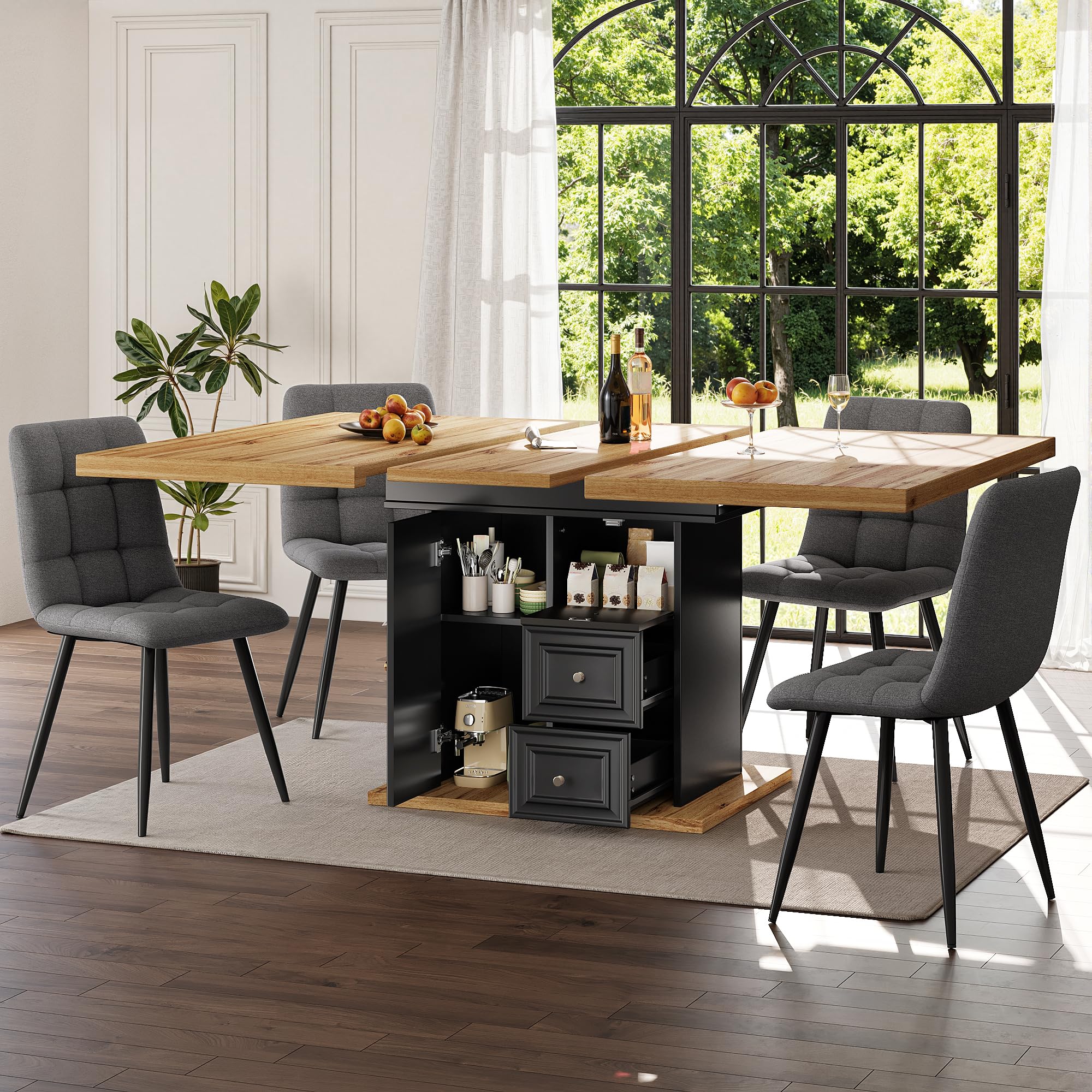Table à manger extensible avec rangement et tiroirs gain de place 6 personnes