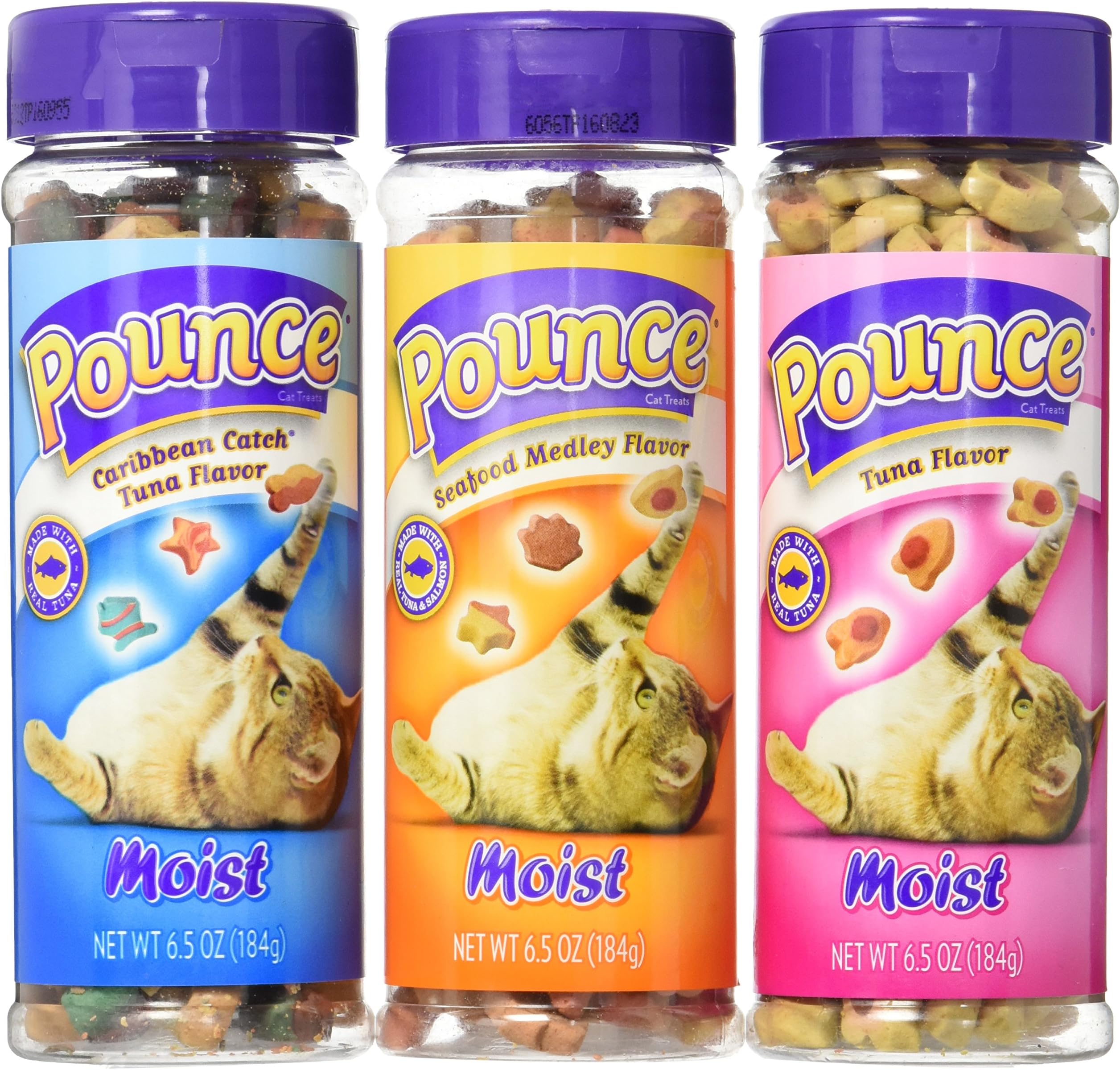 Pounce Moist Cat Treats Variety Pack - 3 Flavors (Caribbean Catch, Seafood Medley, & Tuna) - 6.5 Each (3 Total Canisters)