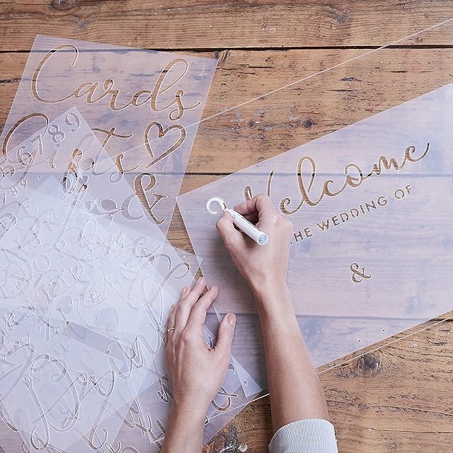 Ginger Ray Reusable Personalisable Wedding Welcome Entrance Sign Stencils Letters and Number 6 Pack, Pink, 30.5L x 0.5W centimetres
