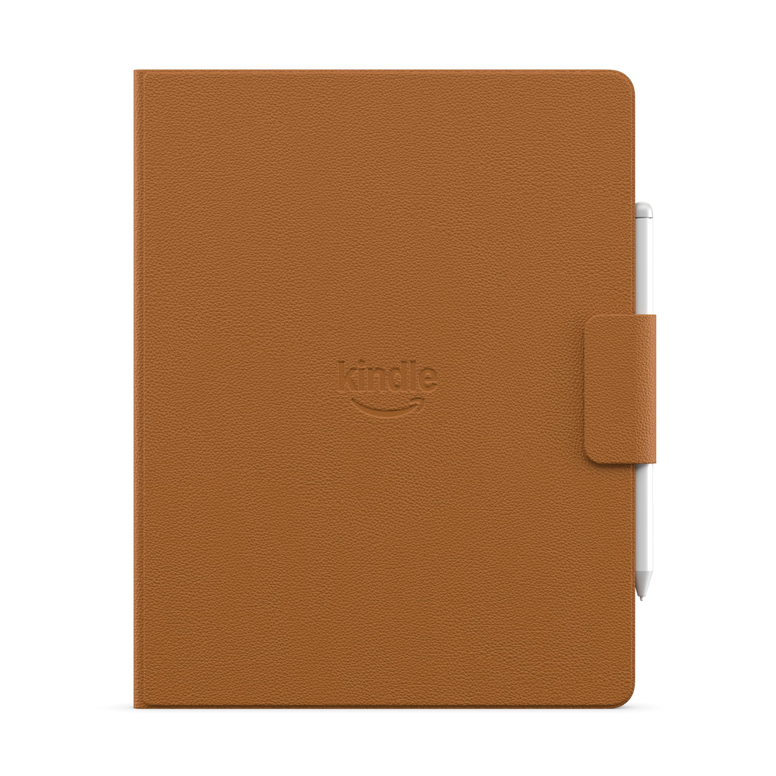 Introducing Amazon Kindle Scribe Executive Folio Cover with Magnetic Attach, Sleek Protective Case - Premium Leather Caramel