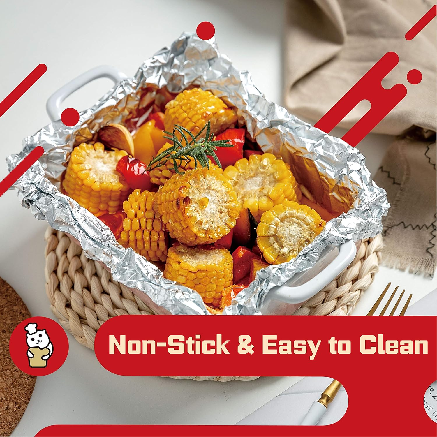 Katbite 2Pack 196 Sq Ft Non Stick Aluminum Foil Roll, 12 Inch Embossed Grilling Nonstick Foil Wrap for Cooking, Roasting, BBQ, Baking, Catering with One-Side Non-Stick Coating: Health & Personal Care