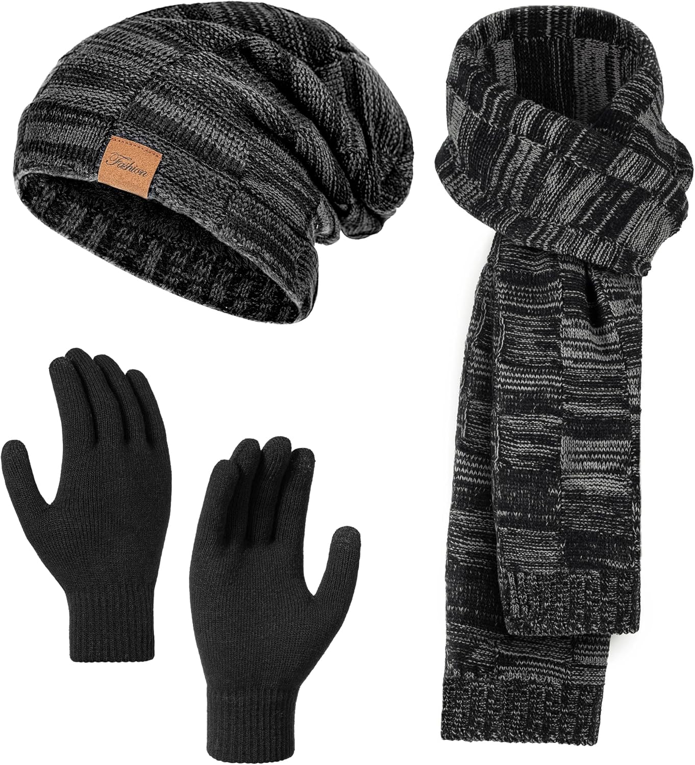 3-Piece Winter Set: Fleece Beanie, Scarf & Touchscreen Gloves