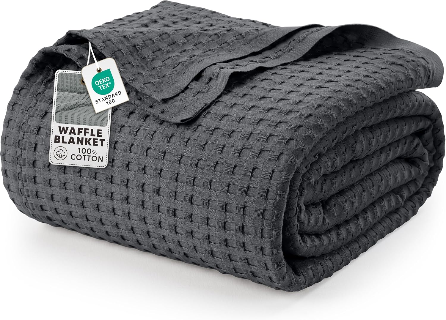 Utopia Bedding 100% Cotton Waffle Weave Blanket Queen Size for Bed - Lightweight, Breathable Summer Blankets Soft and Cozy, Gifts for Women Home Room Decor (Charcoal, 90x90 Inch)