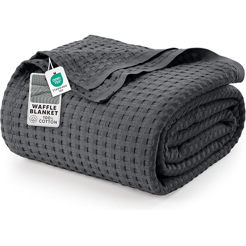 Utopia Bedding 100% Cotton Waffle Blanket Queen Size Charcoal, 90x90 Inch