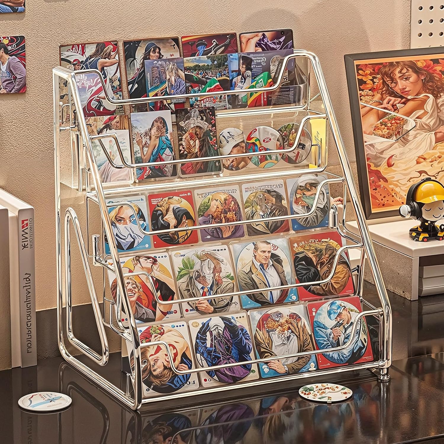 2 Pcs 5 Tier 12 x 8.5 x 13.2 Inches Acrylic Card Display Stand, Clear Vertical Versatile Display Holder for Graded, Sports, Baseball Cards & Postcards, Brochures, Stickers, Easy Snap-On Assembly