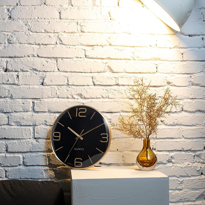 Reloj de Pared Silencioso 12 Pulgadas Moderno Dorado miniatura 7